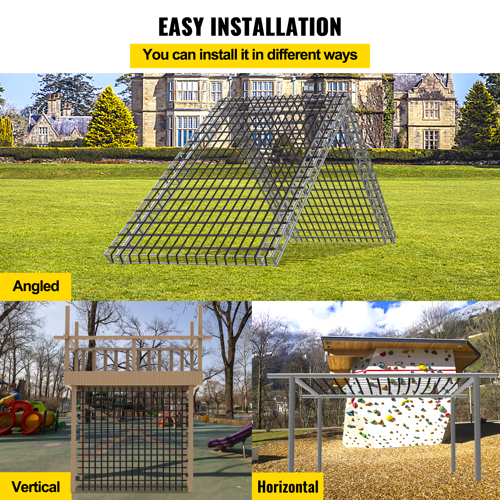 Vevor Climbing Cargo Net Climbing Net 12' X 12' Playground Rope Ladder