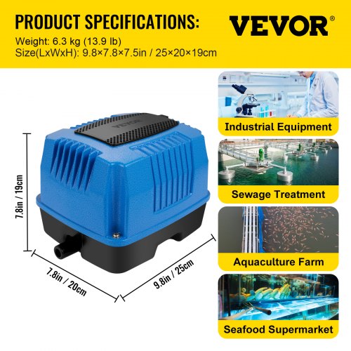 Vevor Linear Air Pump Septic Aerator Pump 40w W/17 Outlets Diffuser For
