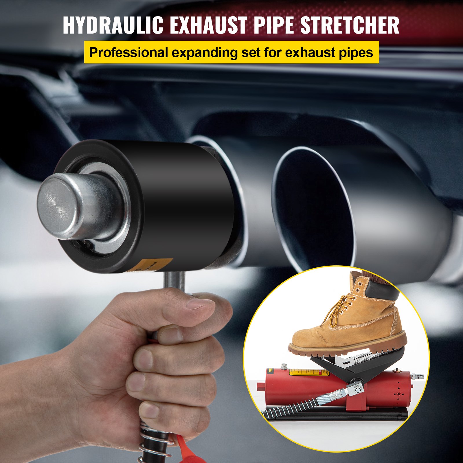 VEVOR Hydraulic Exhaust Pipe Expander, 15/8" to 41/4" Size, 10 T Pedal Pump Included w/4 Dies