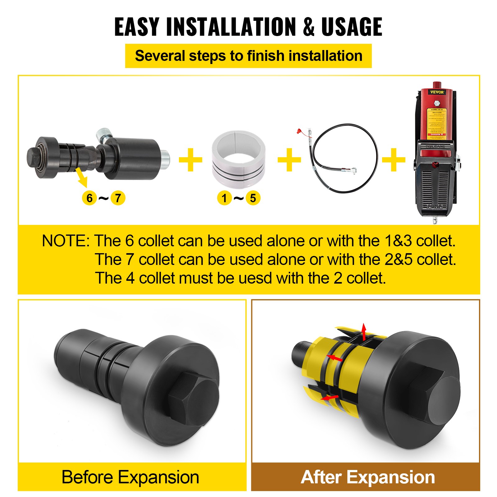 VEVOR Hydraulic Exhaust Pipe Expander, 15/8" to 41/4" Size, 10 T