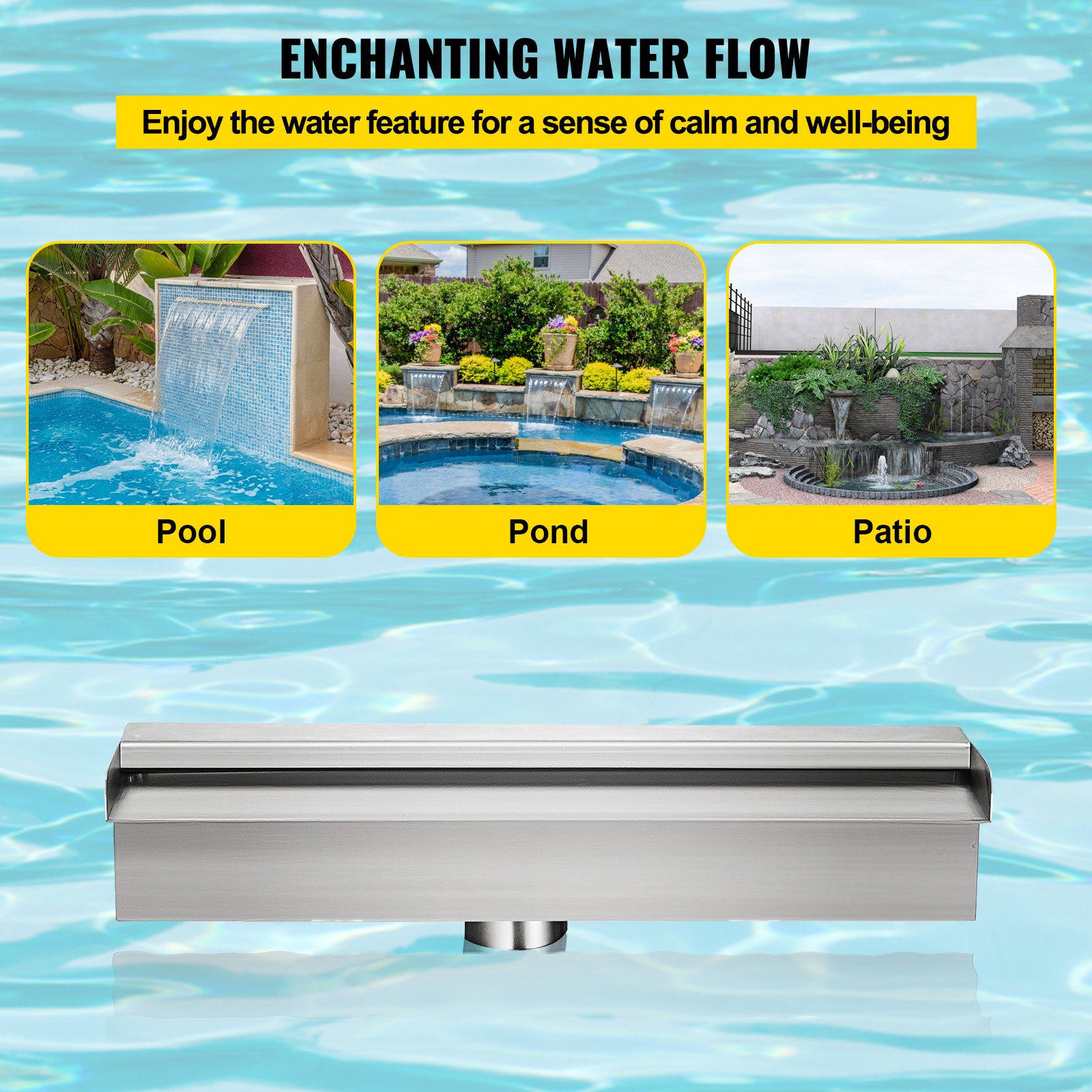 VEVOR Pool Fountain Stainless Steel Pool Waterfall Spillway with Pipe