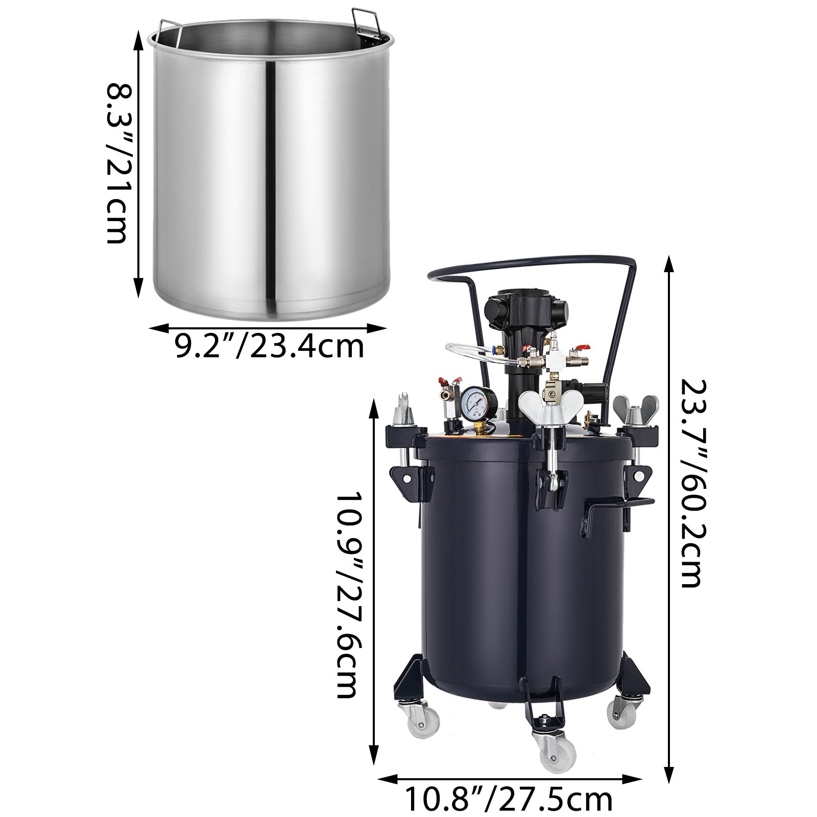 VEVOR Pressure Pot 2.5Gal Pressure Pot Paint Sprayer 10L Automatic Air