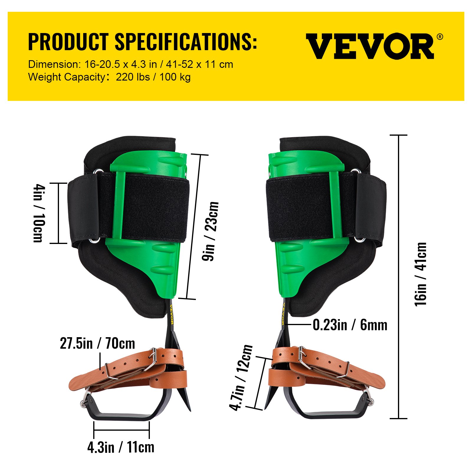 VEVOR Tree Climbing Spike Set Pole Climbing Spurs Steel Adjustable