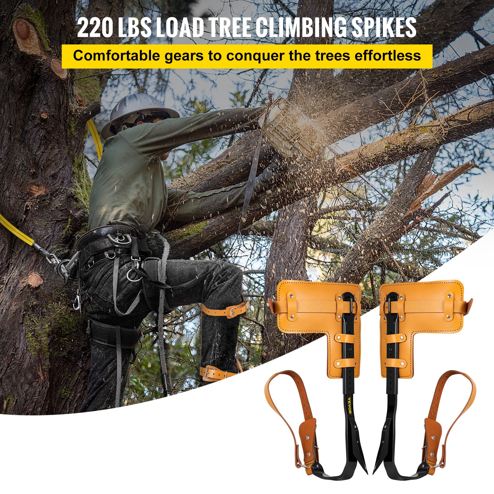VEVOR Tree Climbing Spikes, 3 in 1 Alloy Steel Adjustable Pole Climbing