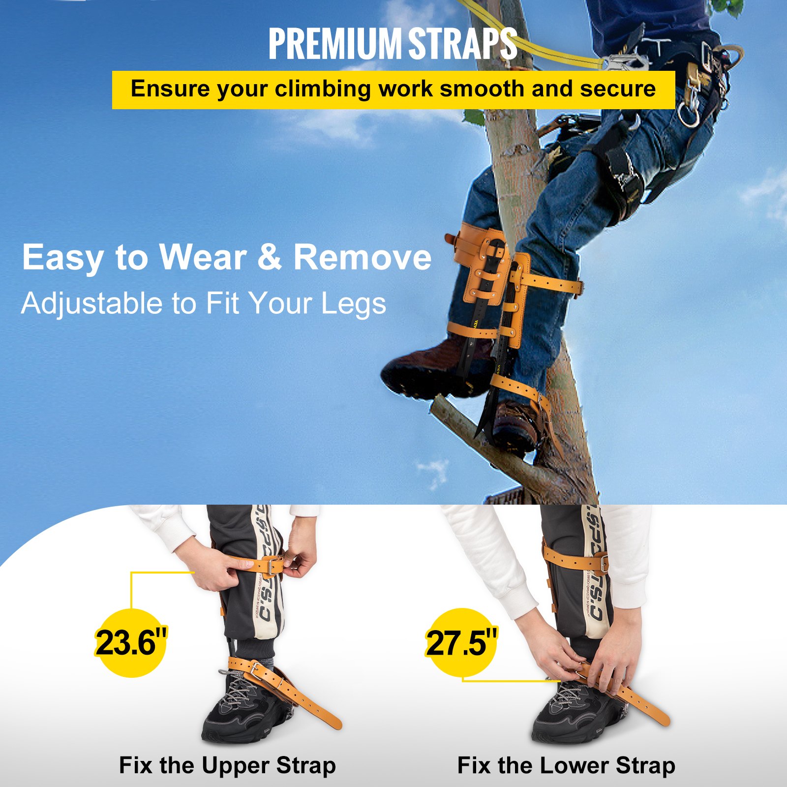 VEVOR Tree Climbing Spikes, 3 in 1 Alloy Steel Adjustable Pole Climbing