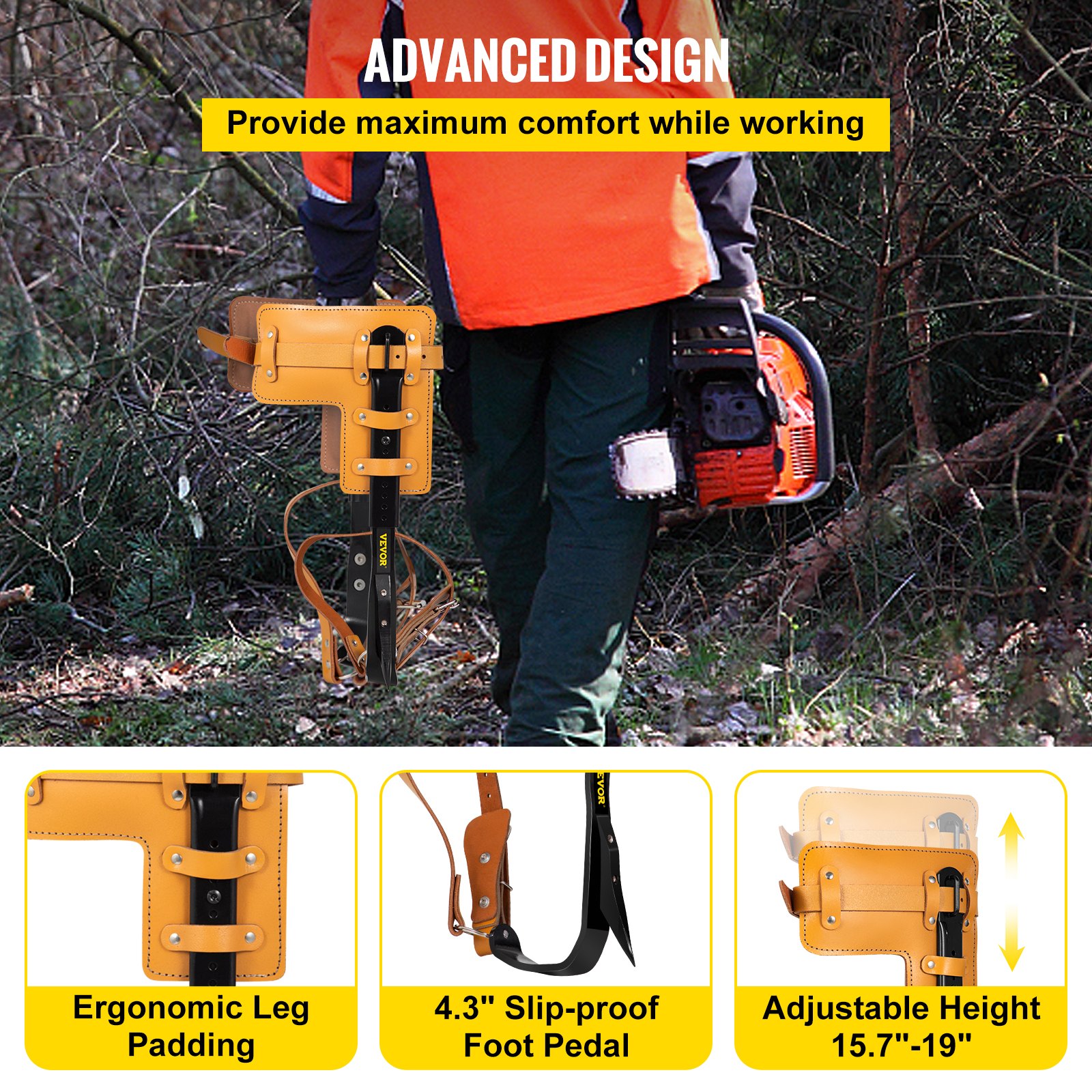 VEVOR Tree Climbing Spikes, 3 in 1 Alloy Steel Adjustable Pole Climbing