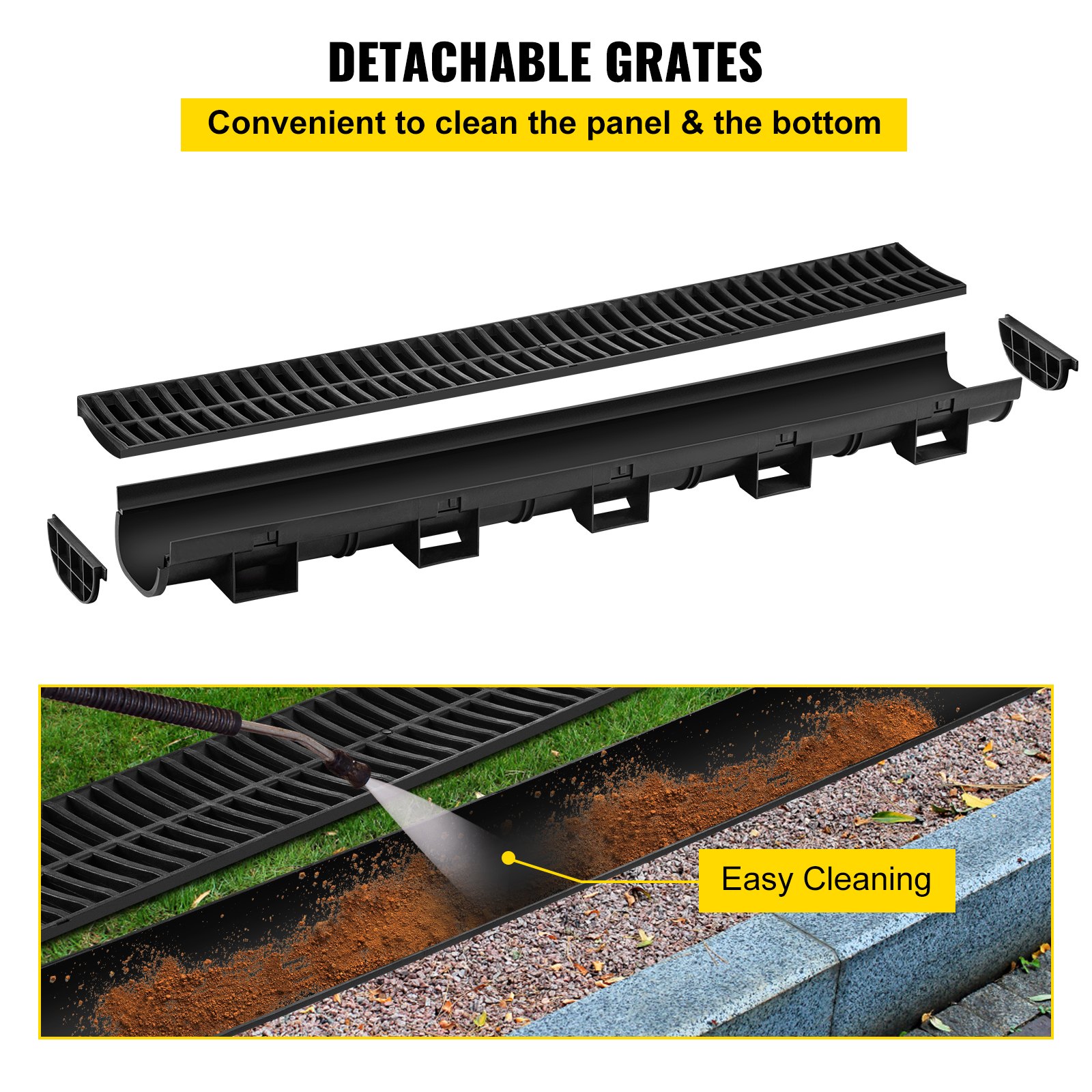 VEVOR Trench Drain System, 5.7x3.1x39Inch HDPE Drainage Trench,Channel