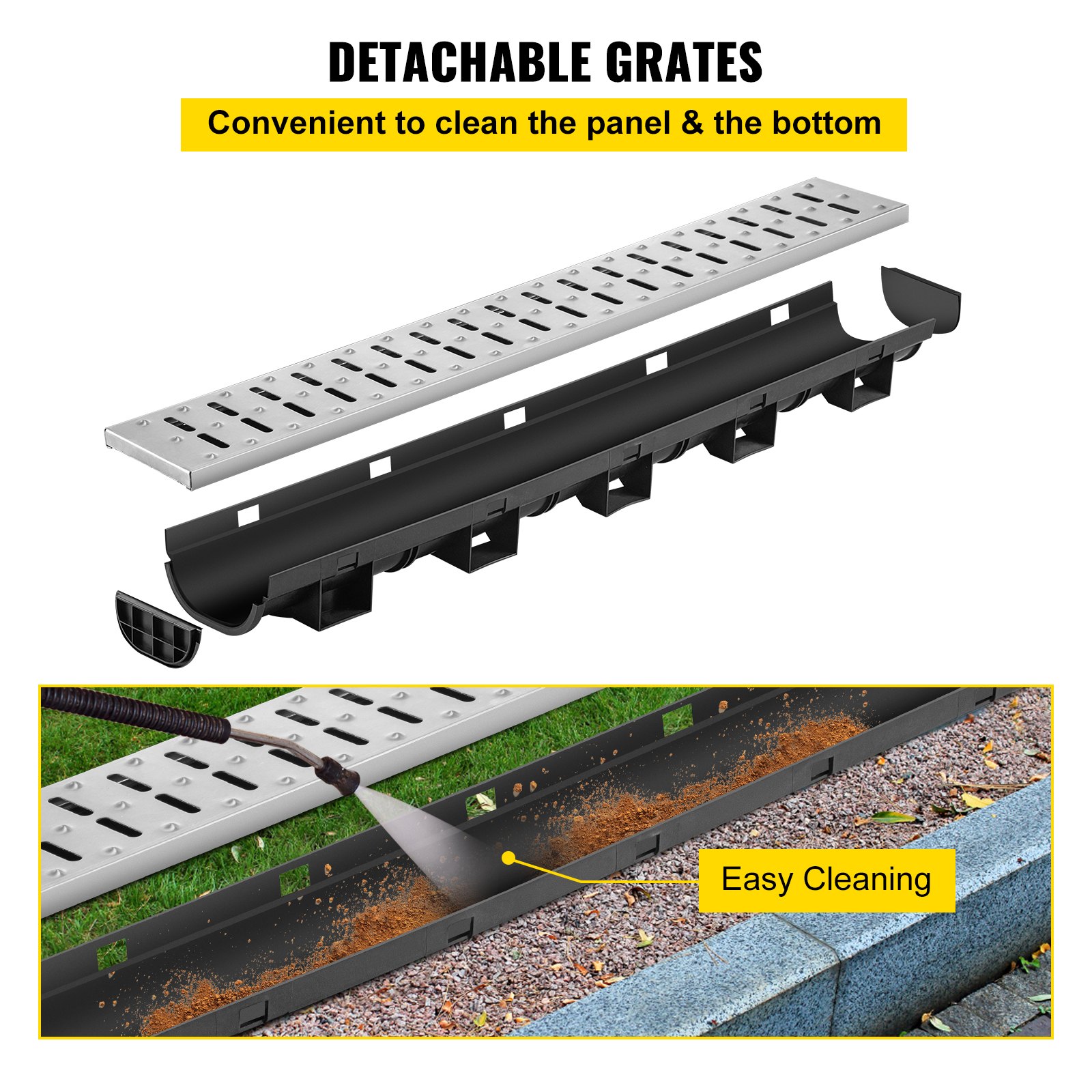 VEVOR Trench Drain System, Channel Drain with Metal Grate, 5.7x3.1-Inch ...