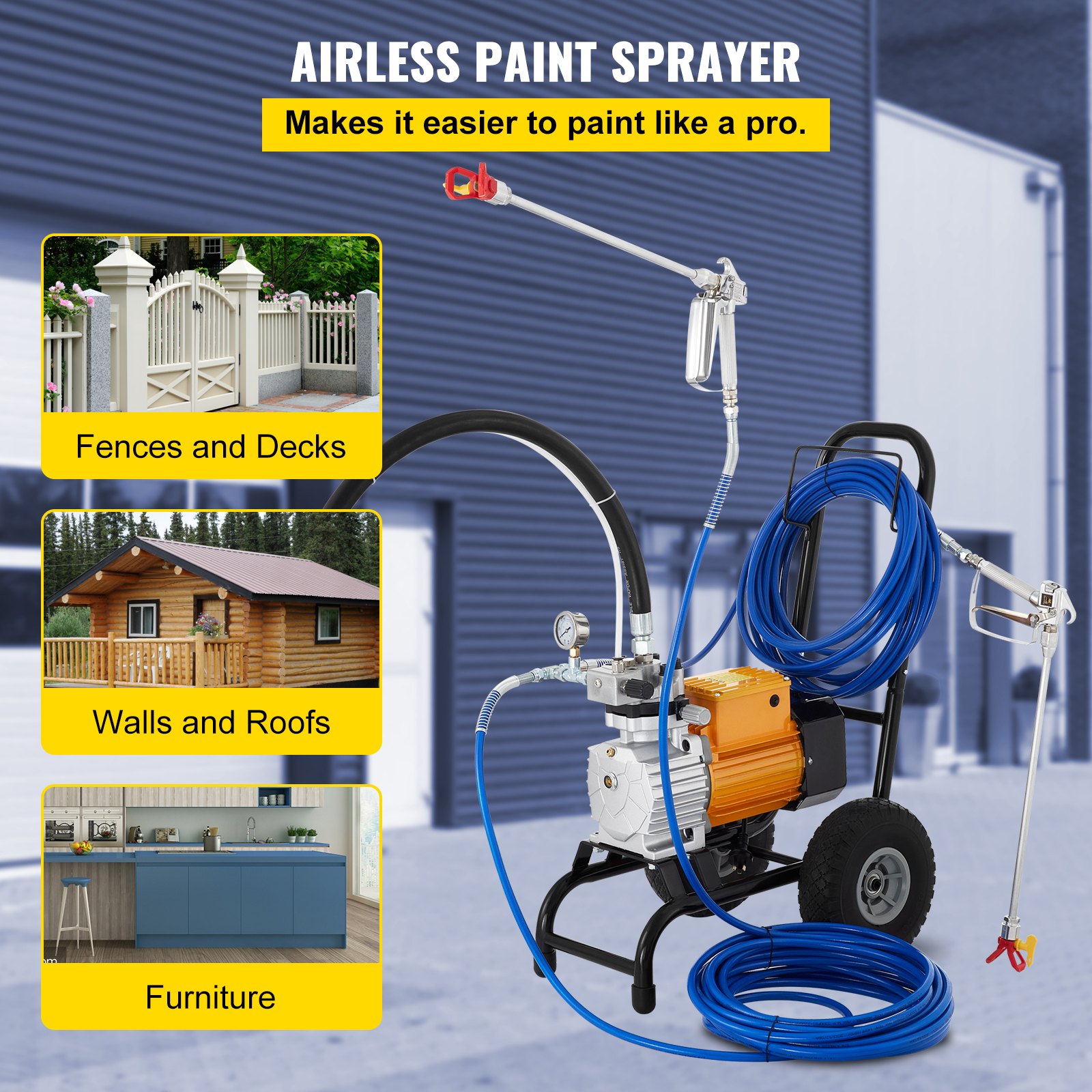 VEVOR VEVOR Airless Paint Sprayer 5HP 3300PSI With 2 Spray Guns 2x500mm ...