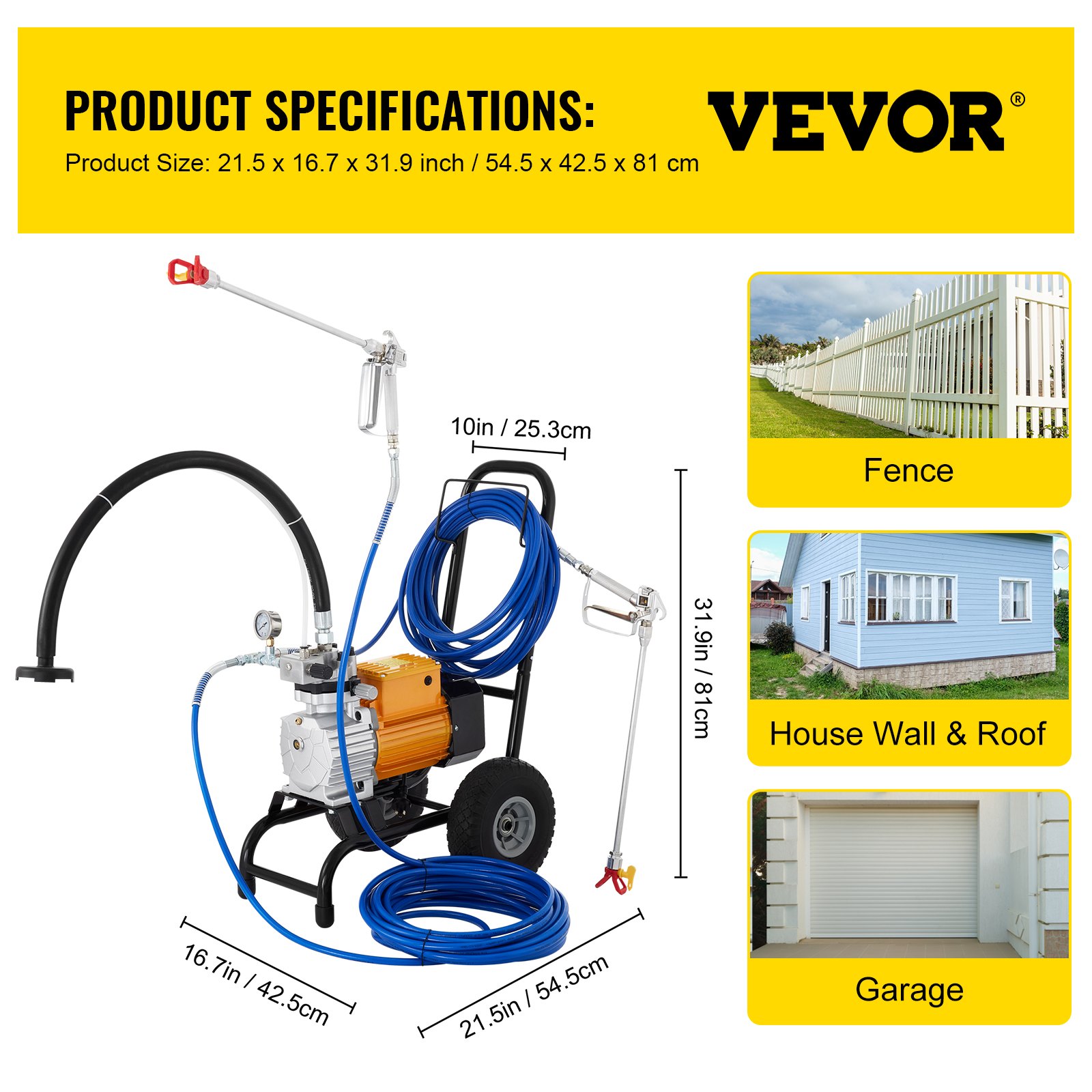 VEVOR VEVOR Airless Paint Sprayer 5HP 3300PSI with 2 Spray Guns 2x500mm