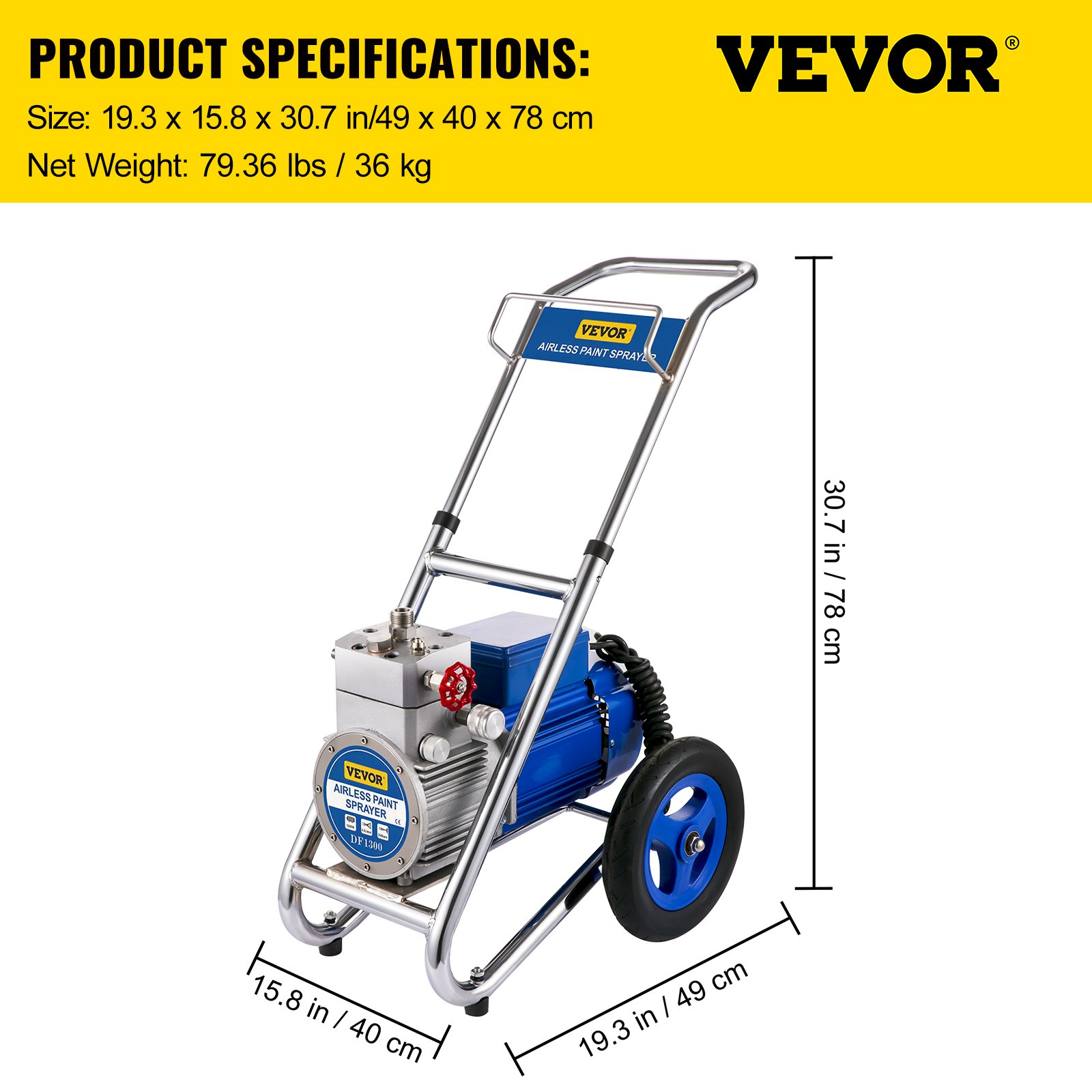 VEVOR Cart Airless Paint Sprayer Electric Paint Sprayer 1500W Paint