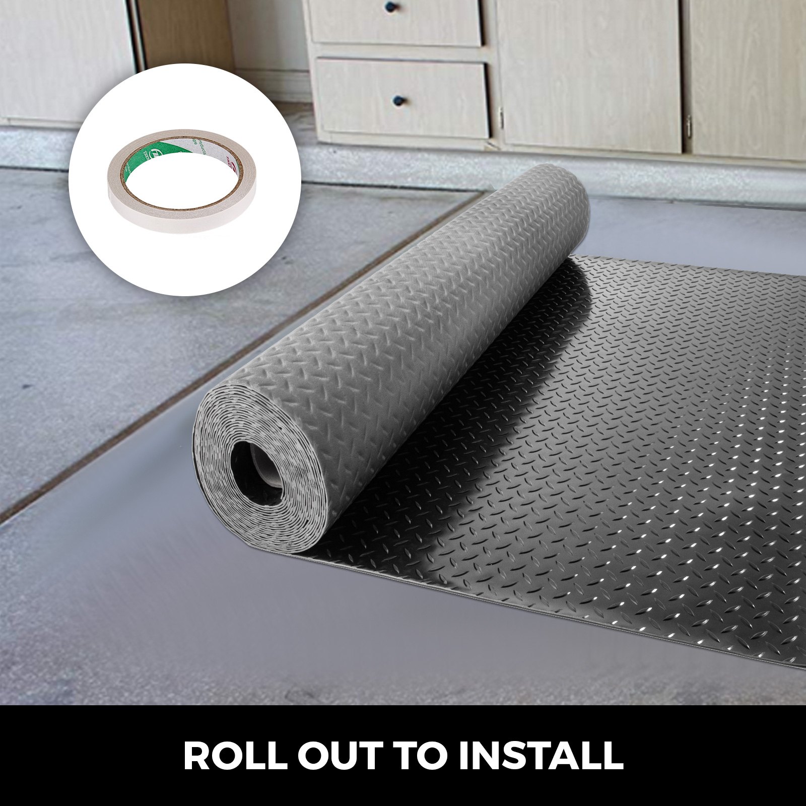 VEVOR Garage Floor Mats 2 Rolls 17 x 3.6 Ft Garage Mat 2.5mm Thickness Black Garage Flooring PVC