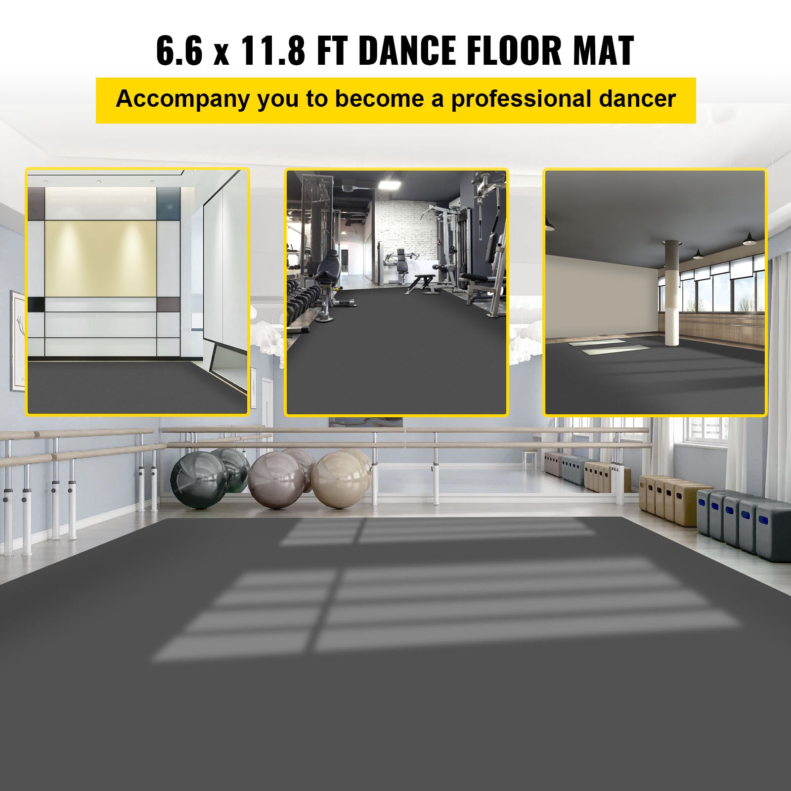 Vevor Marley Mat 6.6x11.8ft Home Studio Dance Kit Floor Grey Tape Not Included VEVOR CA