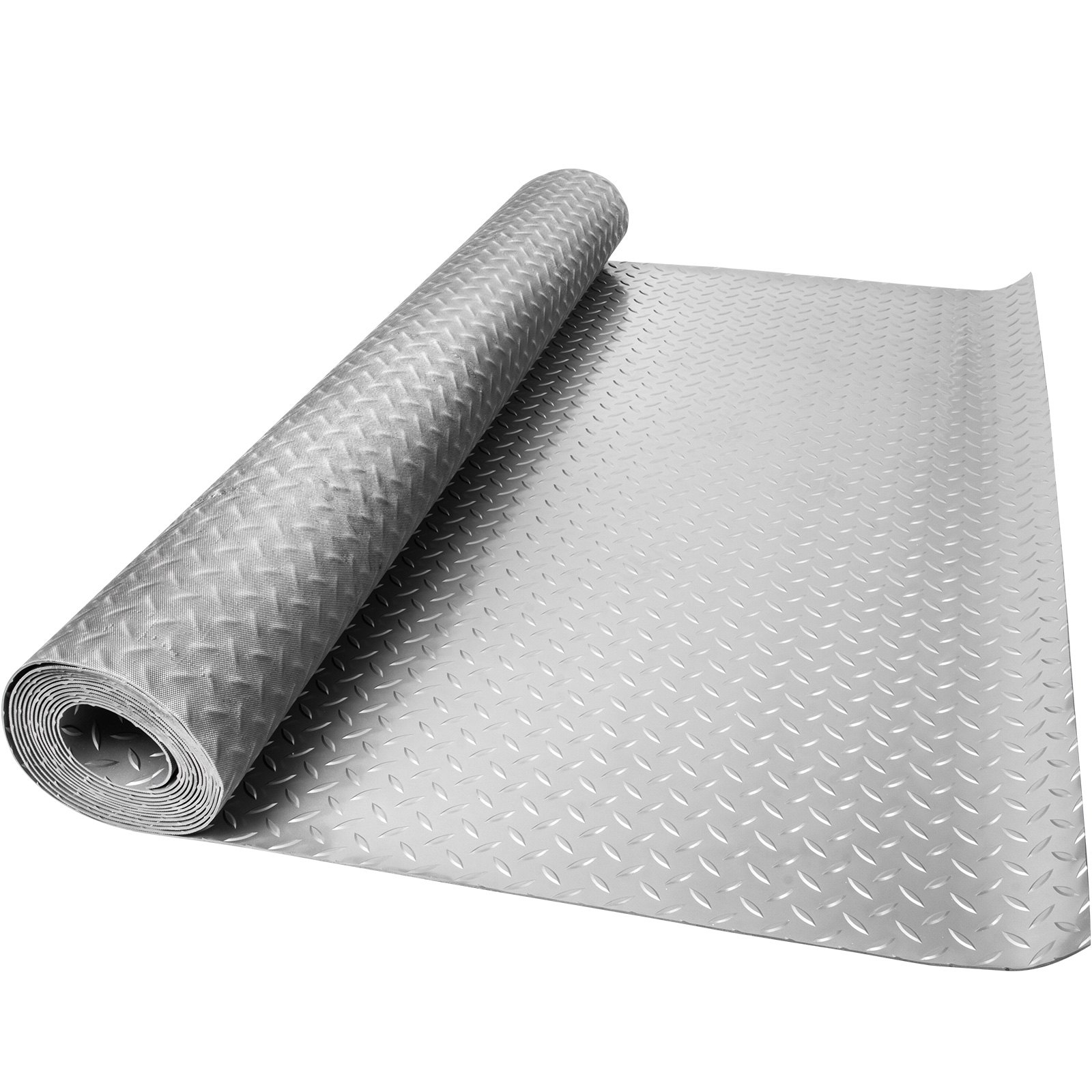 VEVOR Garage Floor Mat 4.9x9.2 ft Vinyl Garage Flooring Roll AntiSlide Diamond Texture Silver
