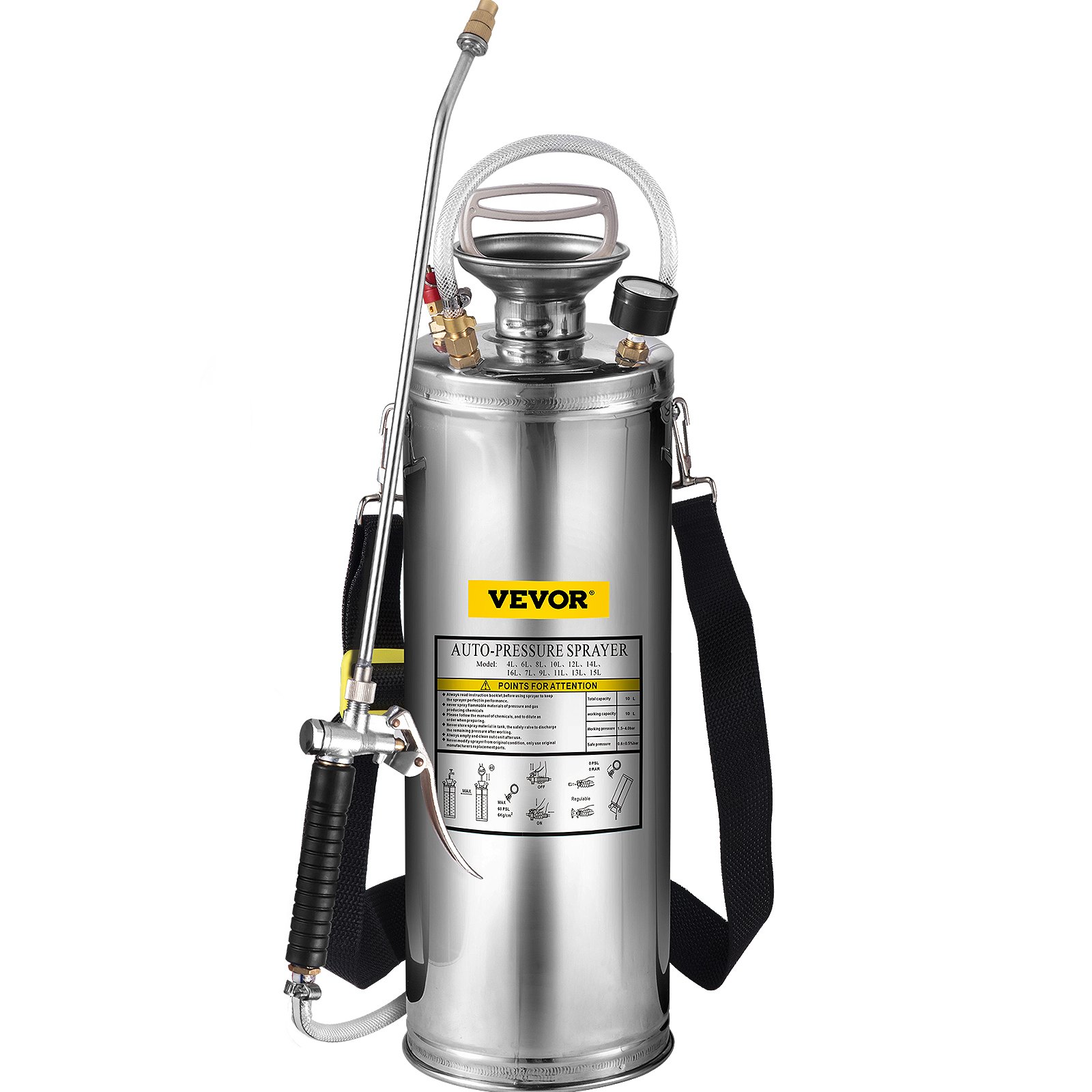 VEVOR 3Gal Stainless Steel Sprayer, Set With 20" Wand& Handle& 3FT ...