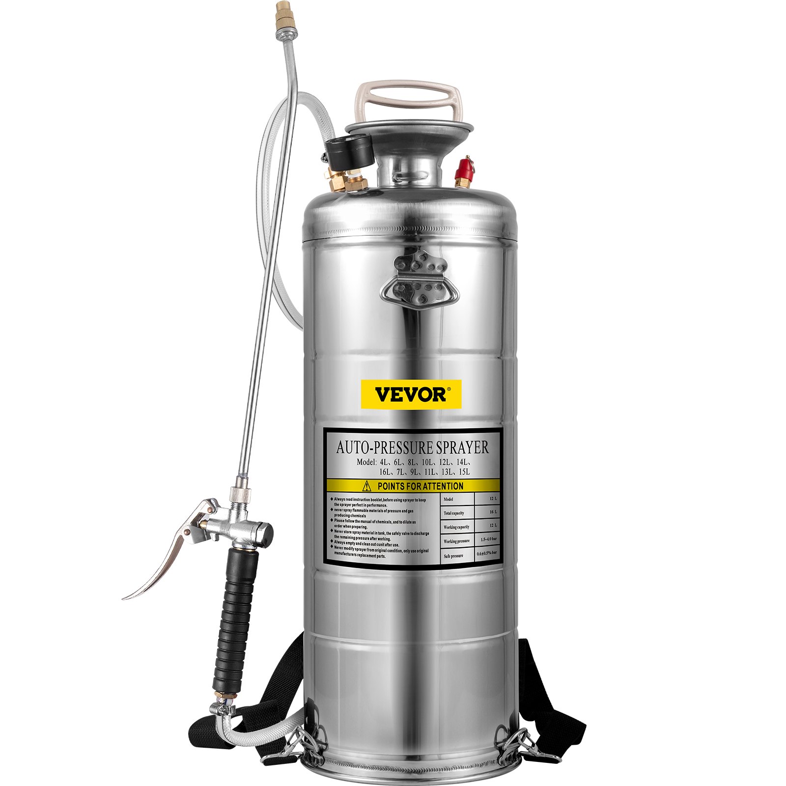 VEVOR 3.5Gal Stainless Steel Sprayer,l Set With 20" Wand& Handle& 3FT ...