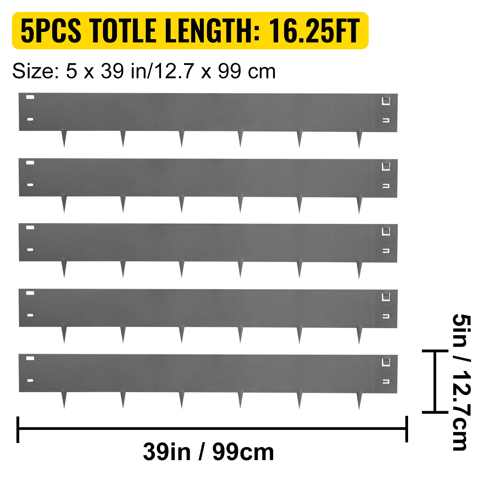 VEVOR Steel Lawn Edging, 5PCS Metal Landscape Edging, 5"x39" Garden