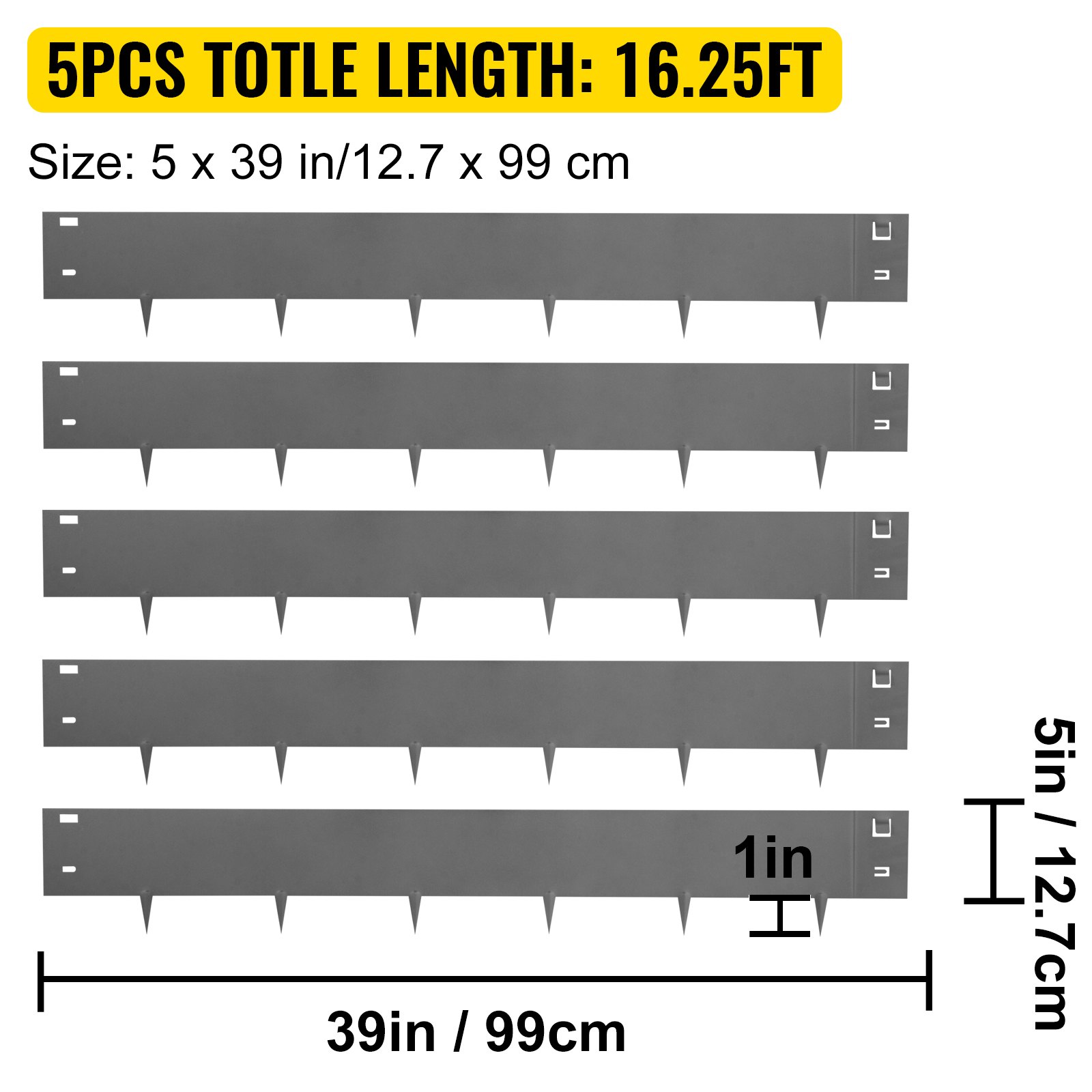 VEVOR Steel Lawn Edging, 5PCS Metal Landscape Edging, 5"x39" Garden