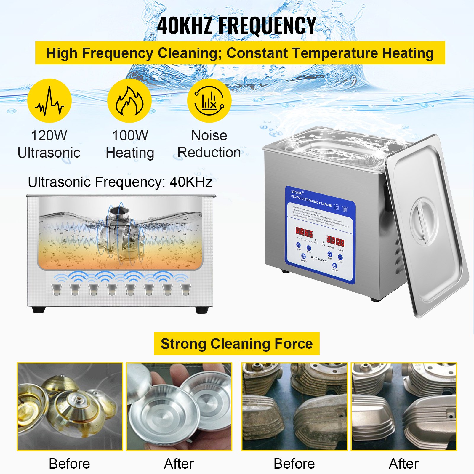 VEVOR VEVOR Digital Ultrasonic Cleaner 3L Ultrasonic Cleaning Machine