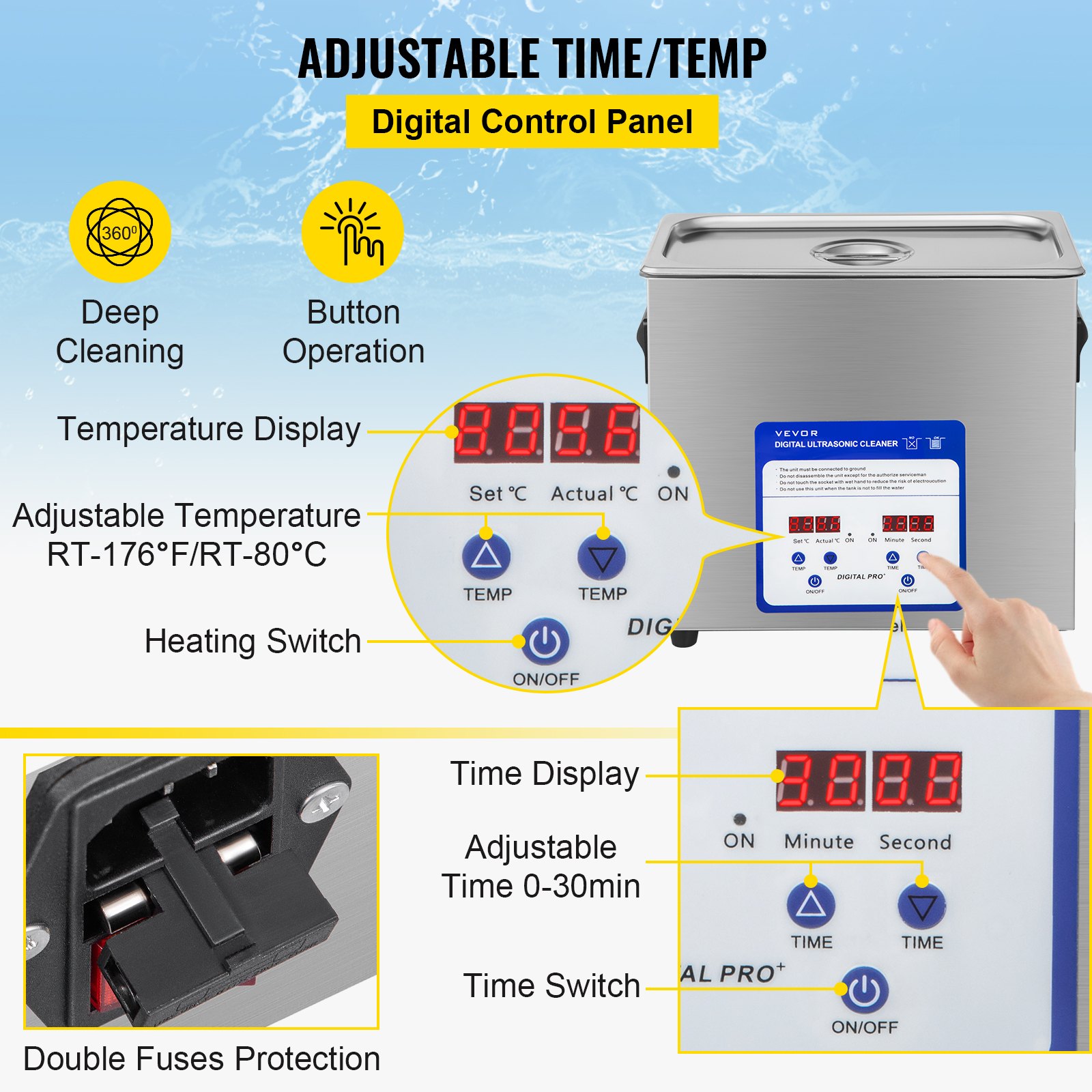 VEVOR VEVOR Digital Ultrasonic Cleaner 3L Ultrasonic Cleaning Machine
