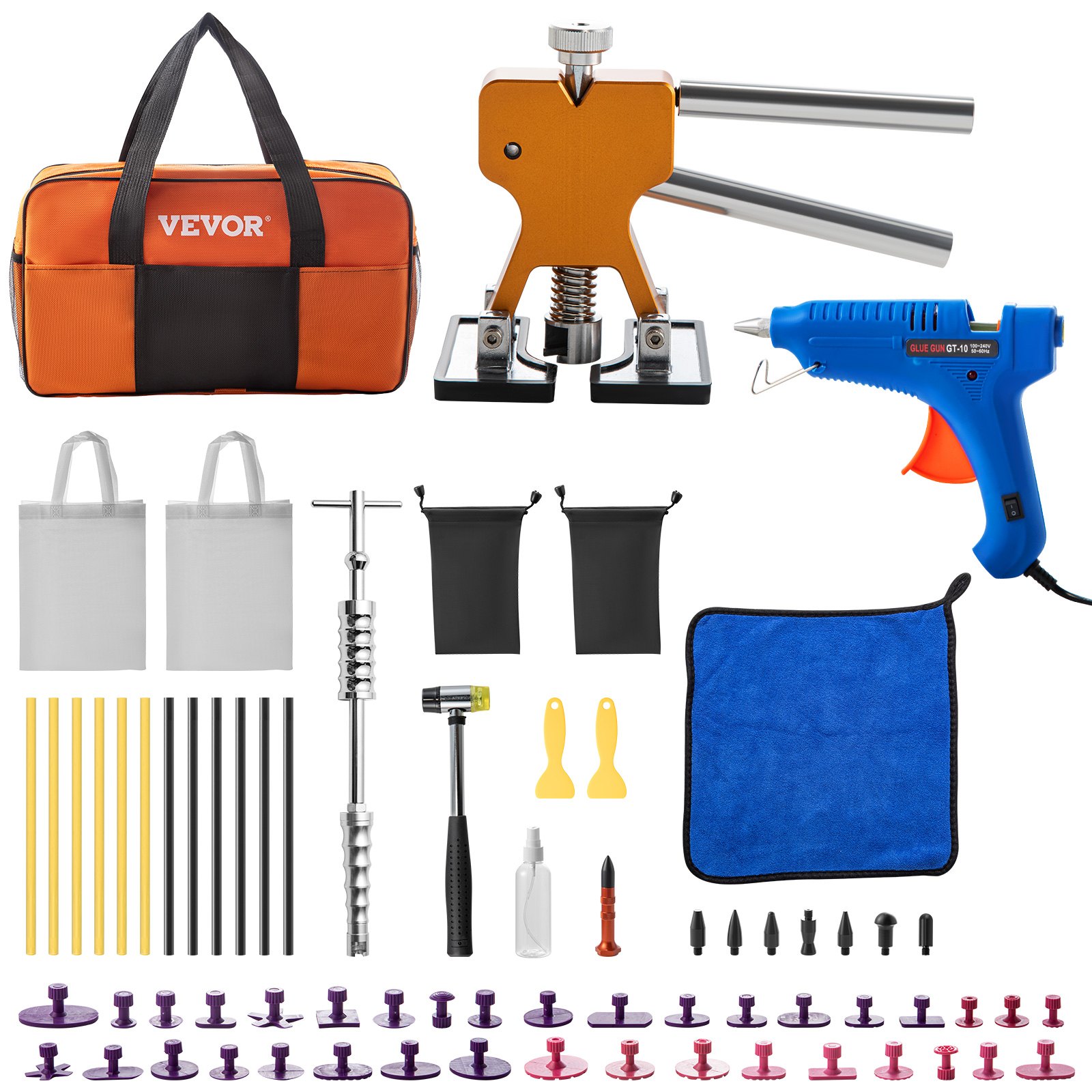 VEVOR Dent Removal Tool, 69 Pcs Paintless Dent Repair Tools, Golden Lifter Car Dent Repair Kit