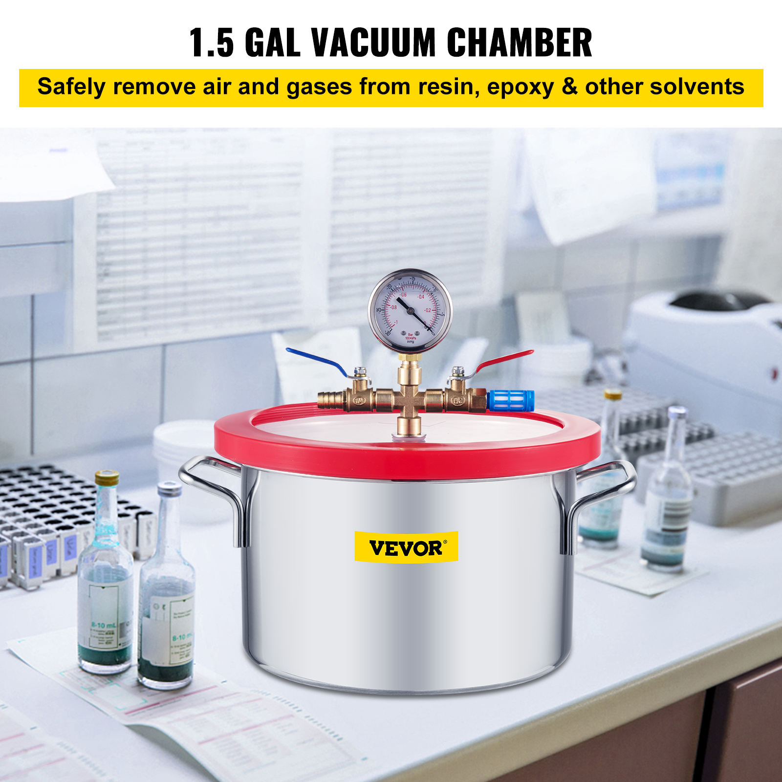 VEVOR Vacuum Chamber 1.5 Gallon Vacuum Degassing Chamber Glass Lid