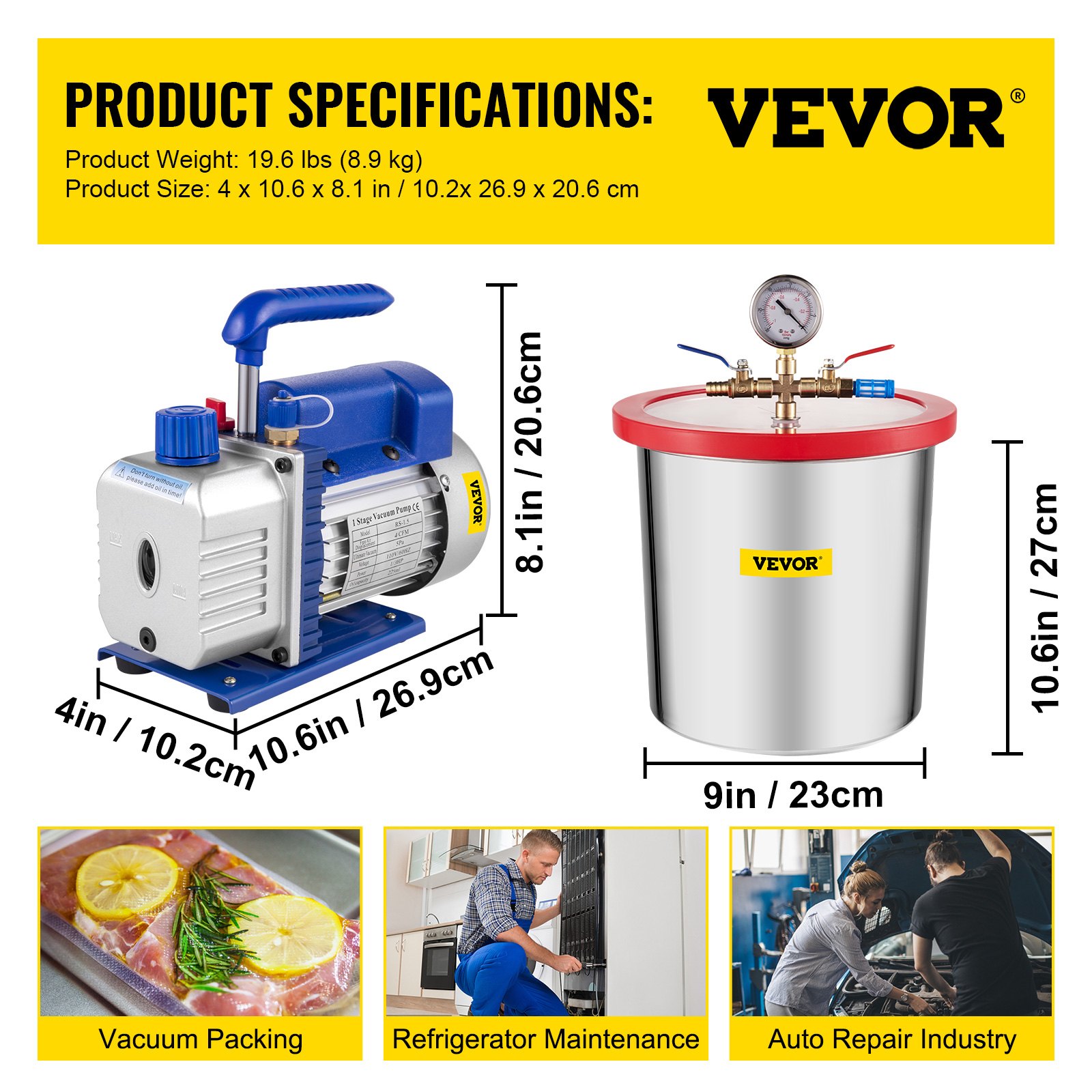3 Gallon Vacuum Chamber w/ 4 CFM Deep Vane Pump Purge Degas Epoxy
