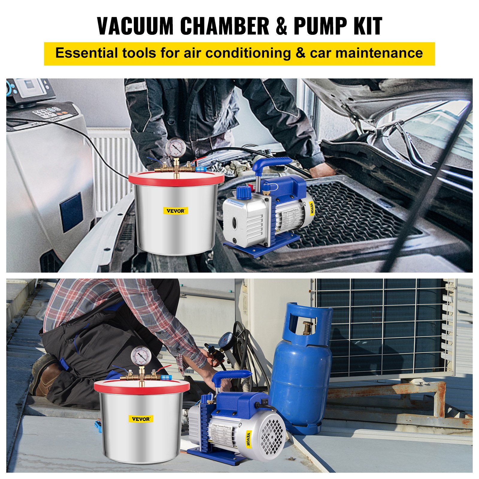 VEVOR Vacuum Pump 2 Gallon Vacuum Chamber Silicone Expoxy Degassing