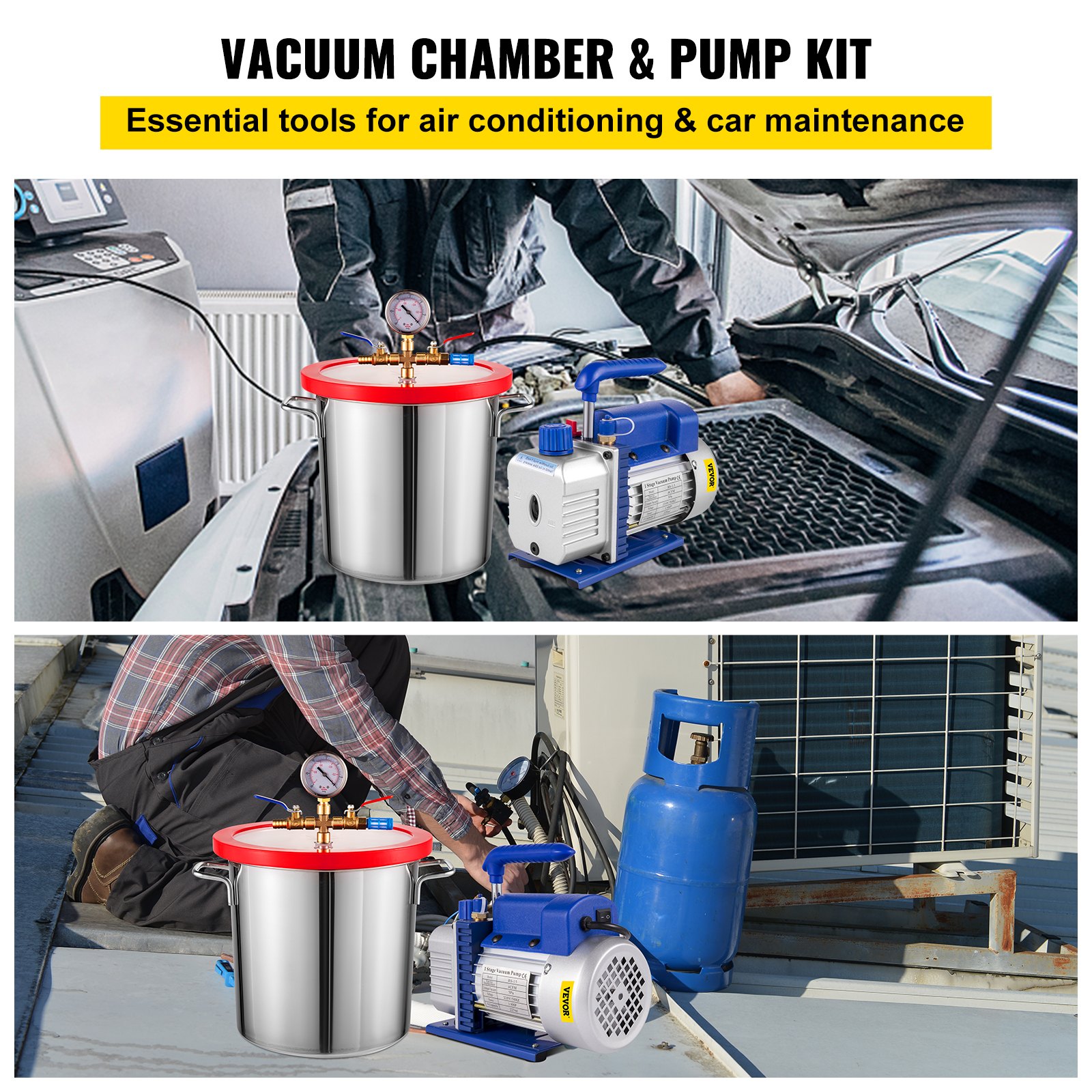 VEVOR 4 Cfm 1/4 Hp Air Conditioner Vacuum Pump With 3 Gallon Vacuum