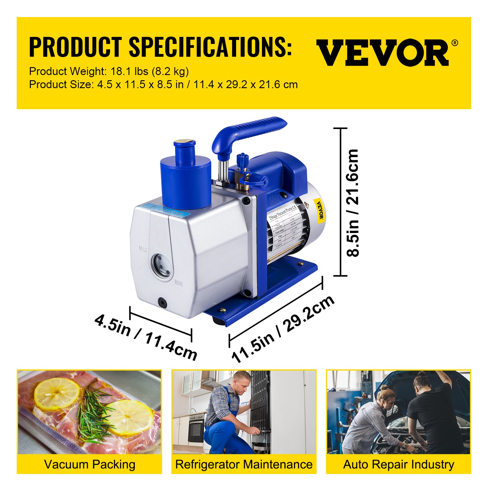 6CFM 2 Stage Refrigerant Vacuum Pump Refrigeration Air Condition 1/2 HP