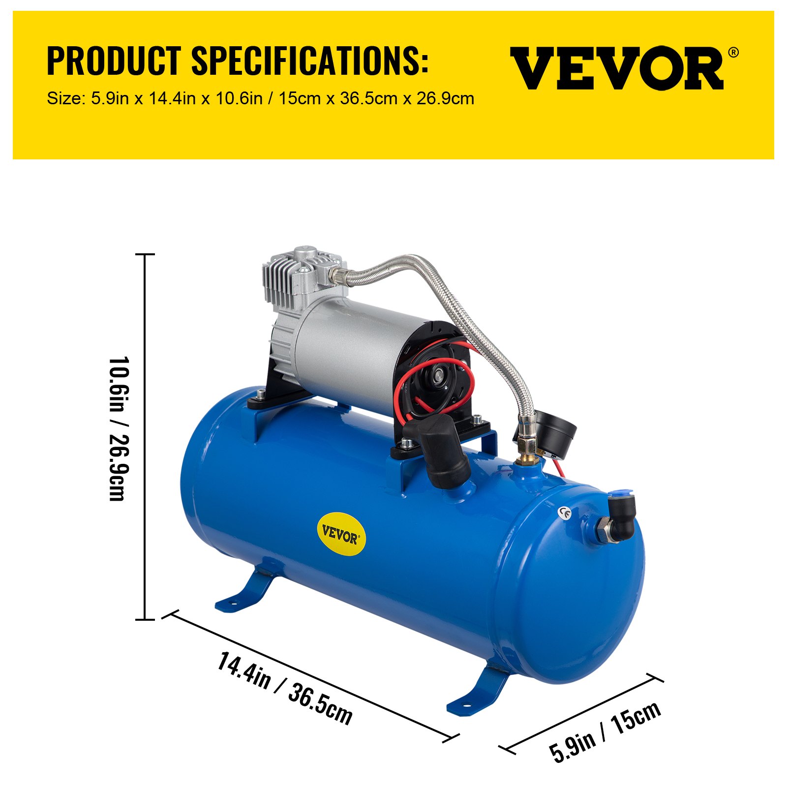 VEVOR 12V Train Horn Air Compressor with Tank 150PSI Air Car Compressor