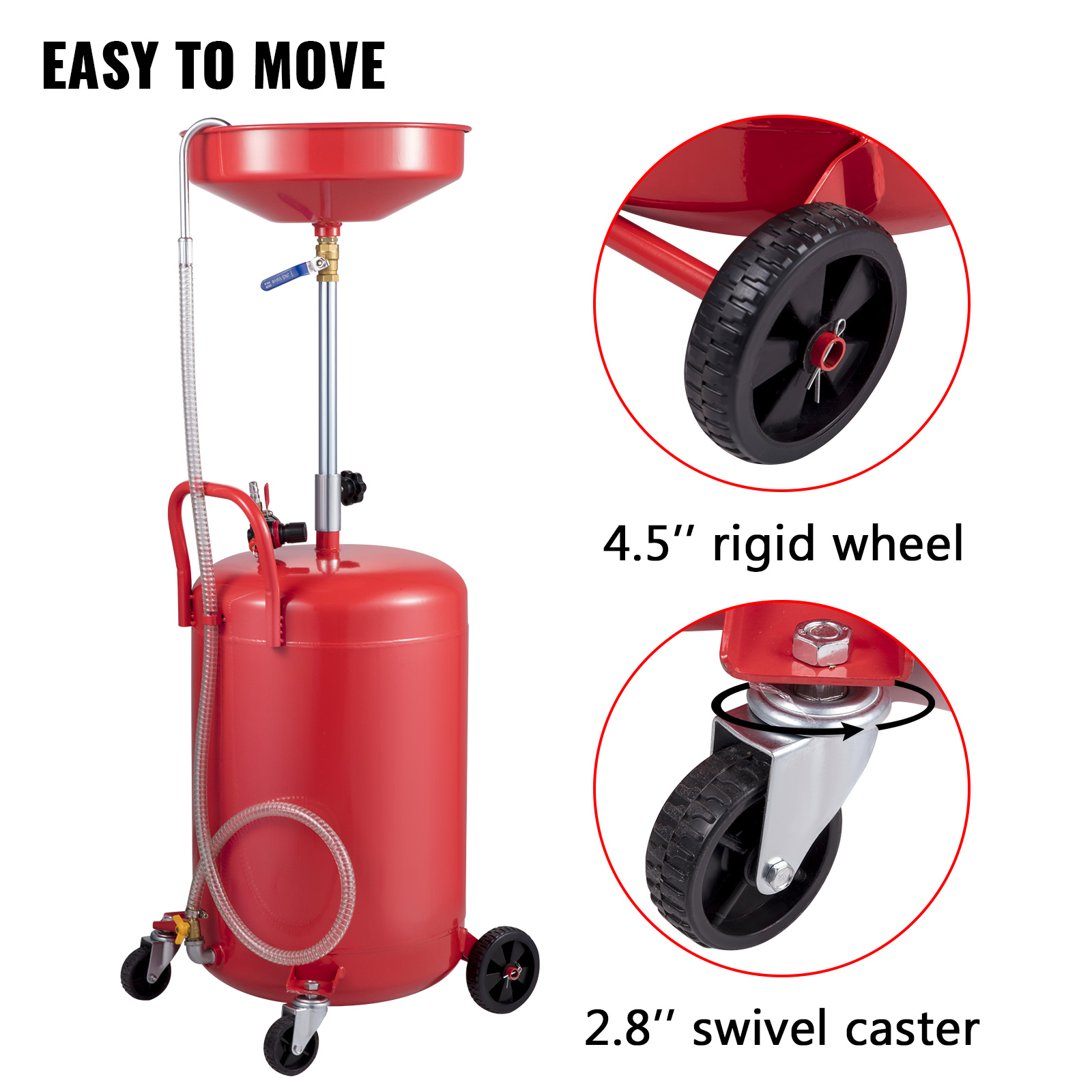 VEVOR Waste Oil Drain Tank 20 Gallon Portable Oil Drain Air Operated Drainer Oil Change, Oil