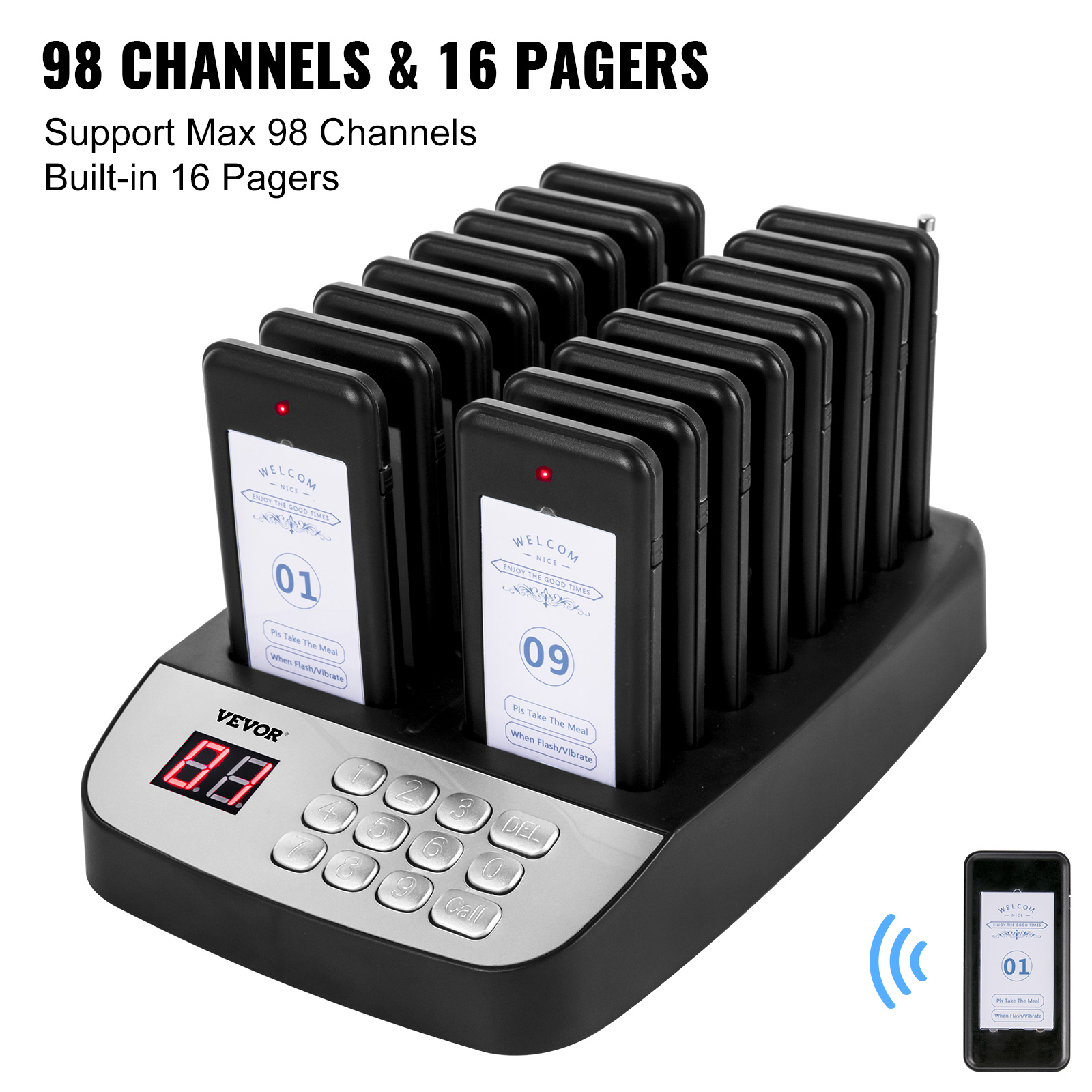 VEVOR Restaurant Pager Paging System 16 Coasters Wireless Pagers for