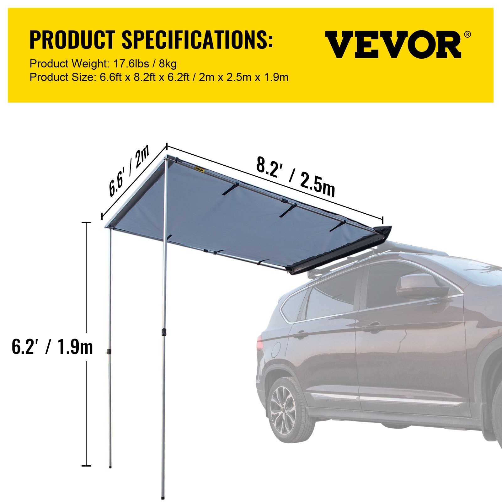 VEVOR Outdoor Retractable Car Side Awning, Thickened Aluminum Poles