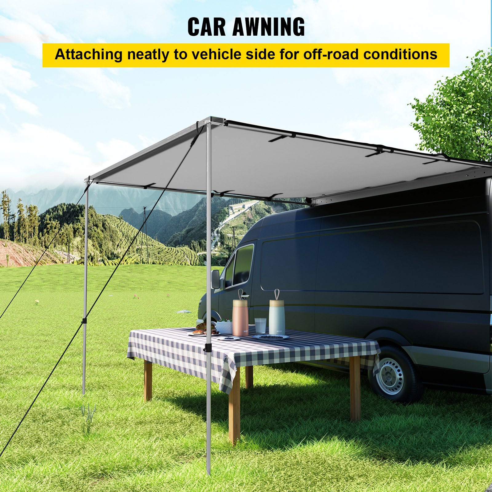 VEVOR Car Awning Car Tent Retractable Waterproof SUV Rooftop Grey 7.6 ...