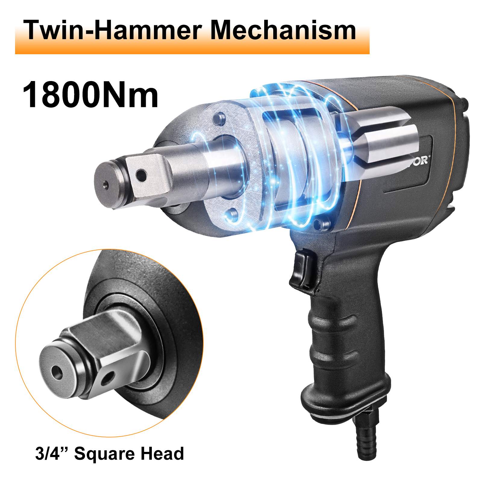 VEVOR Air Impact Wrench 3/4 Inch Pneumatic Impact Wrench, 1800 Nm Air