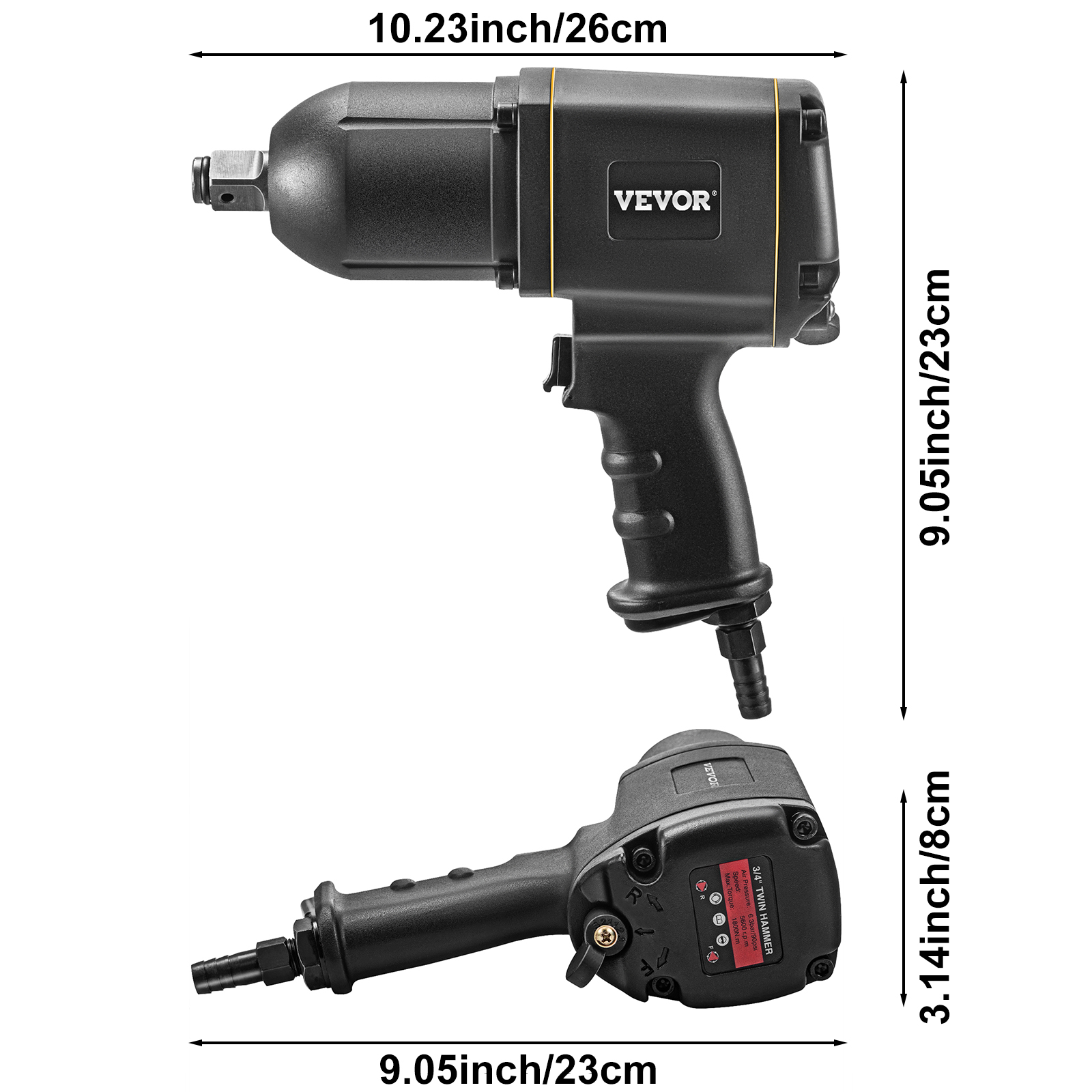 VEVOR Air Impact Wrench 3/4 Inch Pneumatic Impact Wrench, 1800 Nm Air