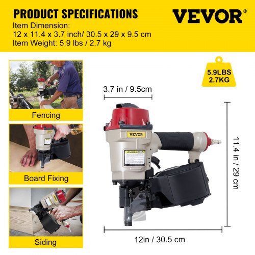 VEVOR Coil Siding Nailer CN55, 1 inch to 21/4inch 15 Degree Pneumatic
