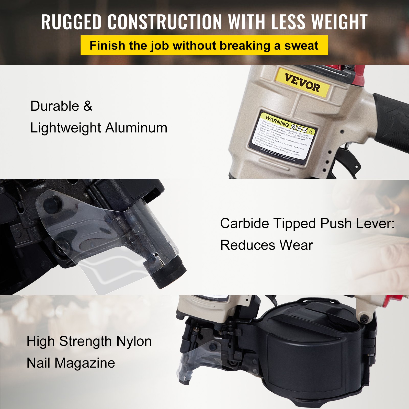 VEVOR Coil Siding Nailer CN55, 1 inch to 21/4inch 15 Degree Pneumatic