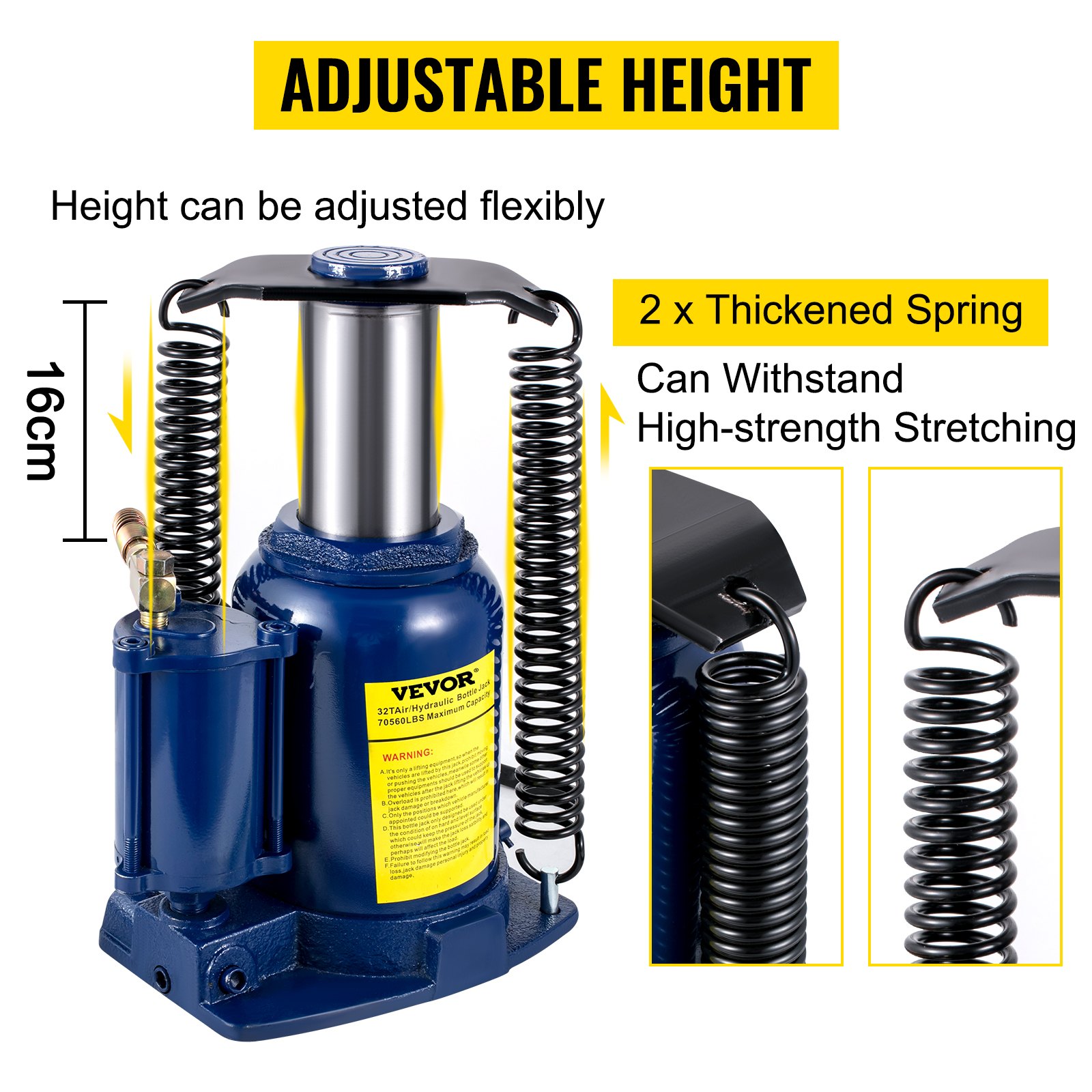 VEVOR Air Hydraulic Bottle Jack, 32 Ton/70550lbs Pneumatic Hydraulic Bottle Jack, Pneumatic