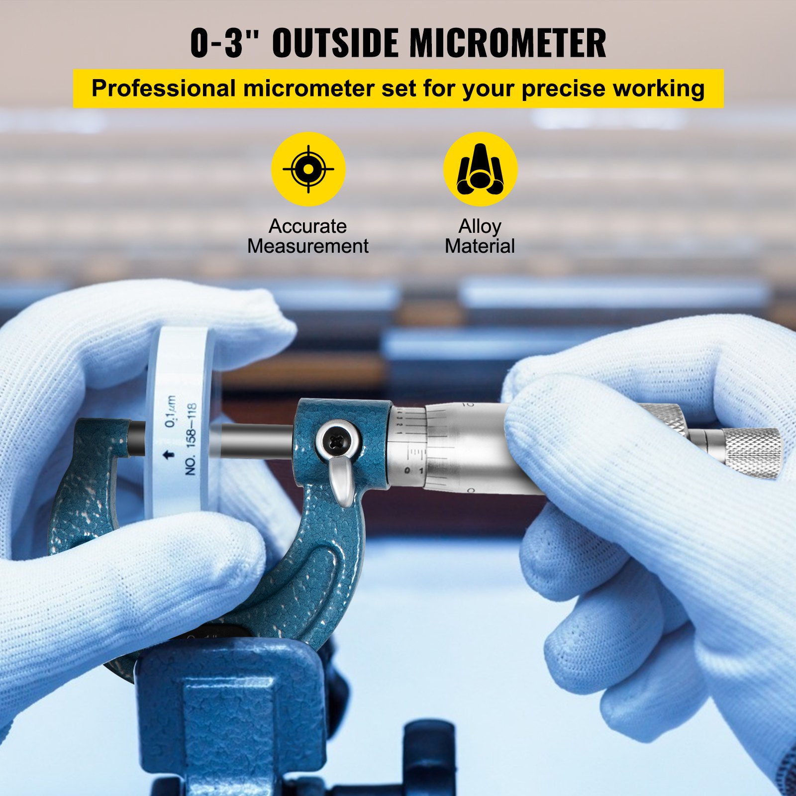 VEVOR Outside Micrometer Set, 03" Machinist Micrometer, 0.0001