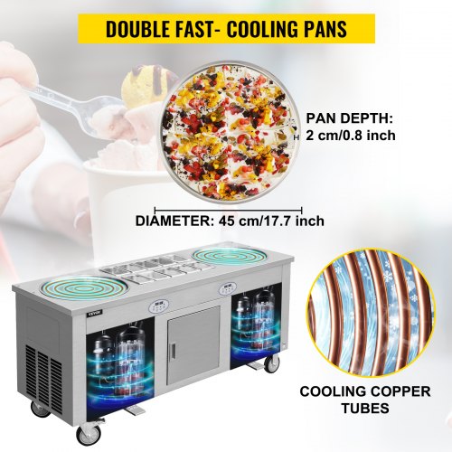 VEVOR Commercial Rolled Ice Cream Machine, 2800W StirFried Ice Cream