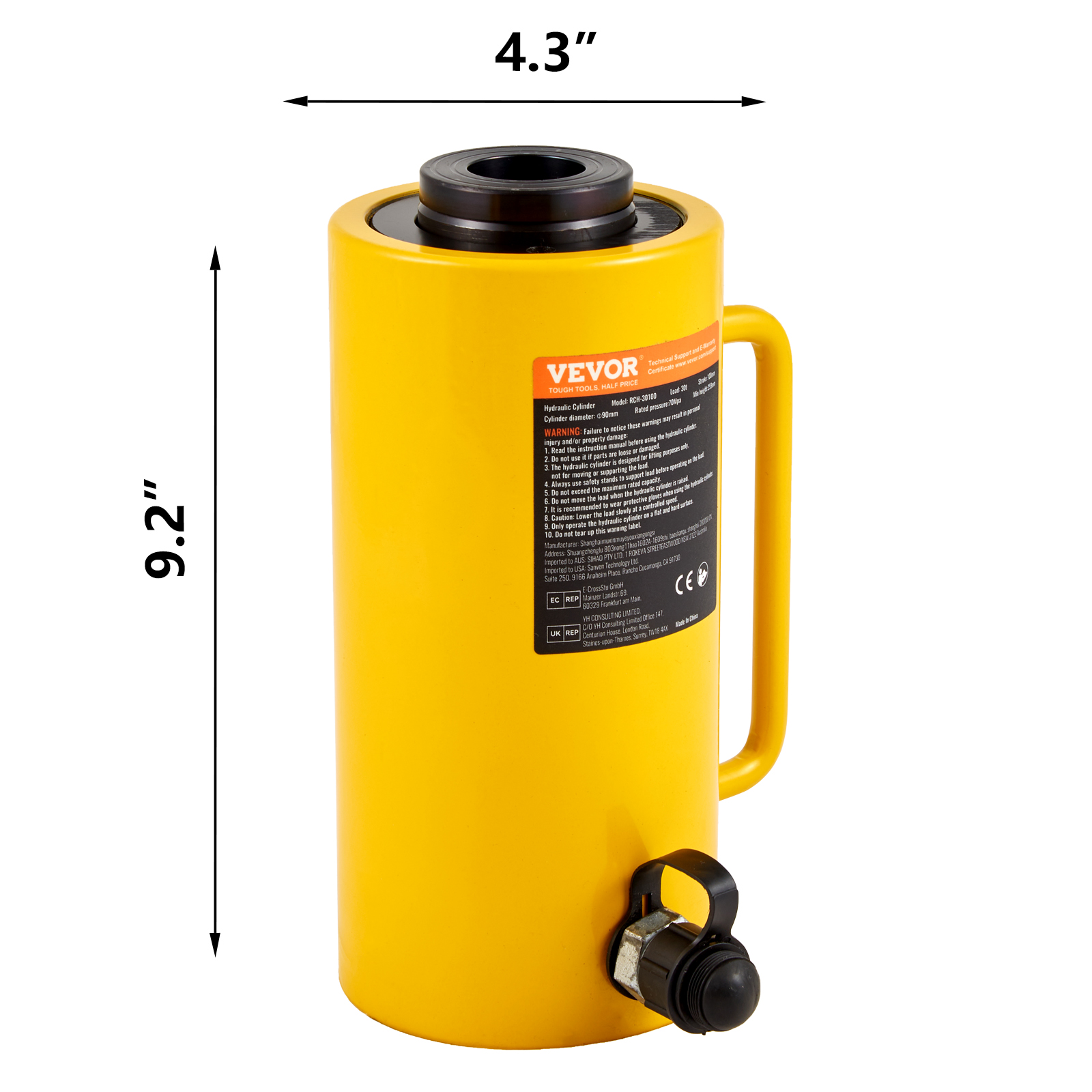30ton 100mm Hollow Plunger Hydraulic Cylinder Jack VEVOR US