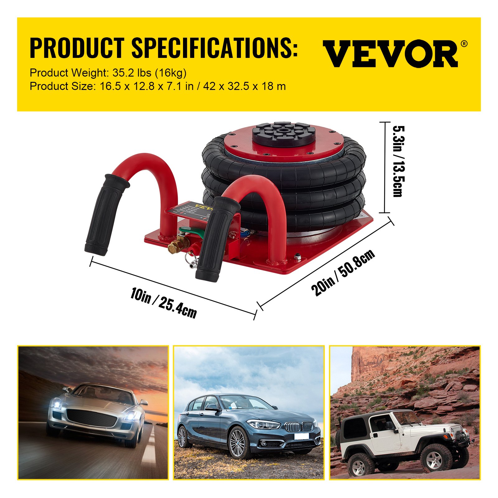 VEVOR Triple Bag Air Jack, 3 Ton (6600 lbs) Capacity, Portable