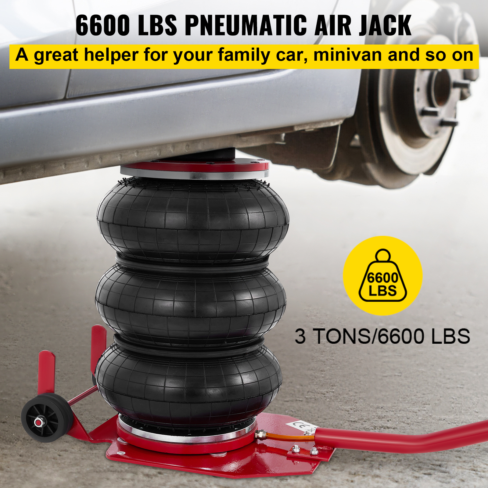 3 Ton Triple Bag Air Pneumatic Jack 6600 Lbs Steel 16