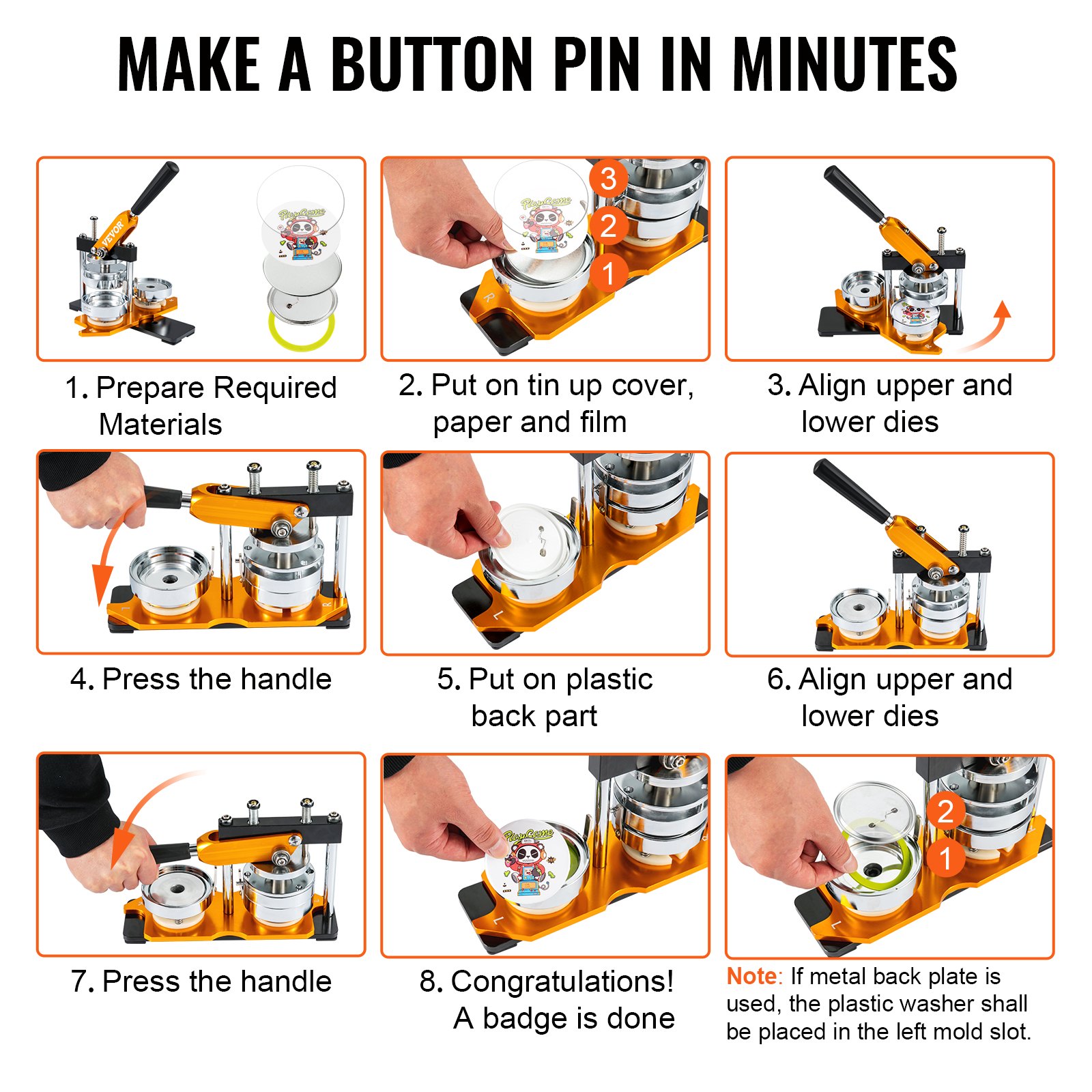 VEVOR Button Maker Machine, 75 mm (3 inch) Badge Punch Press Kit ...