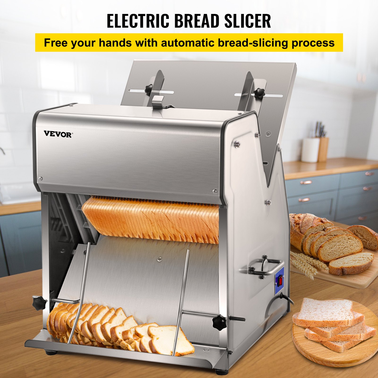 VEVOR Commercial Toast Bread Slicer, 12mm Thickness Electric Bread Cutting Machine, 31PCS
