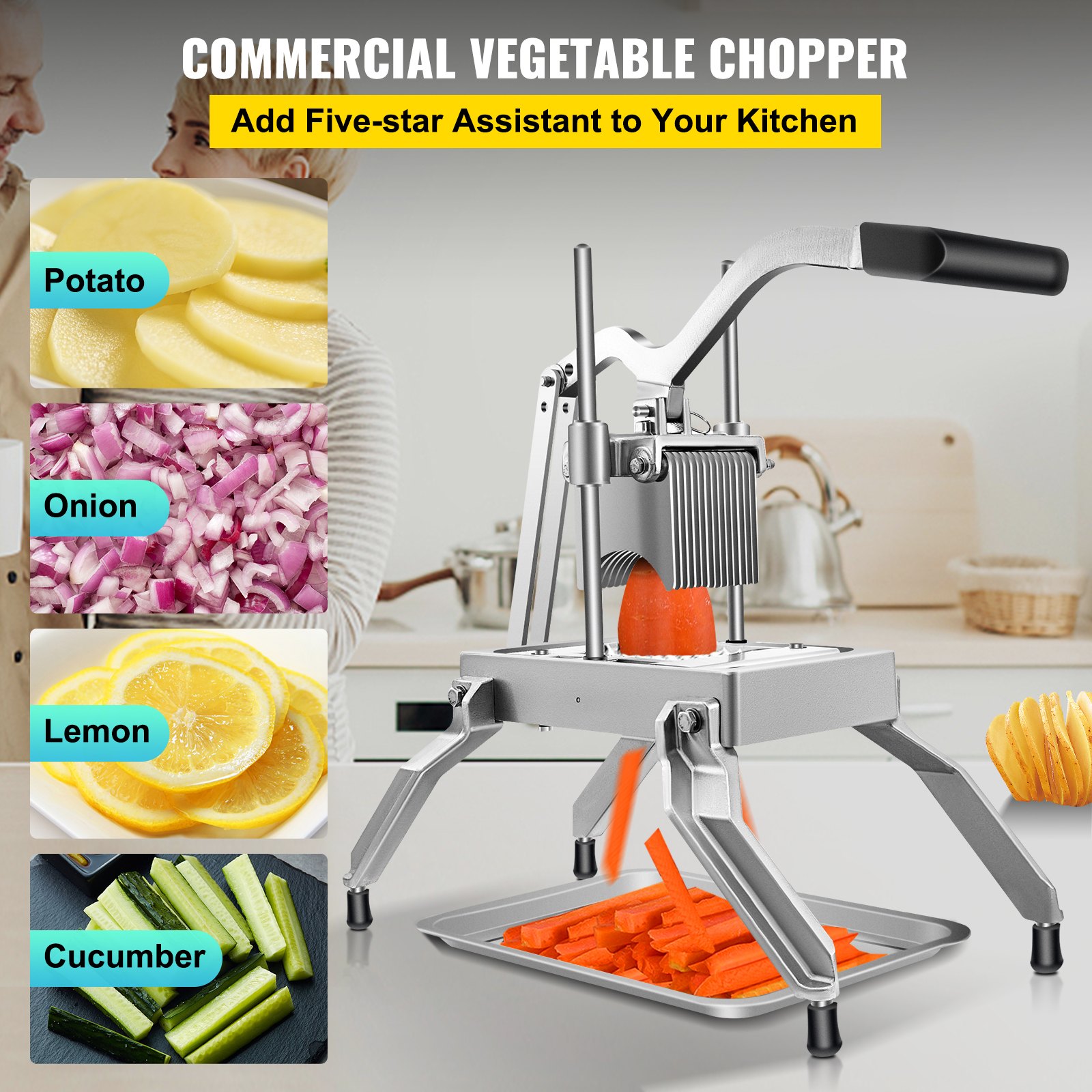VEVOR Commercial Vegetable Fruit Dicer 1/4" Blade Onion Cutter Heavy Duty Stainless Steel