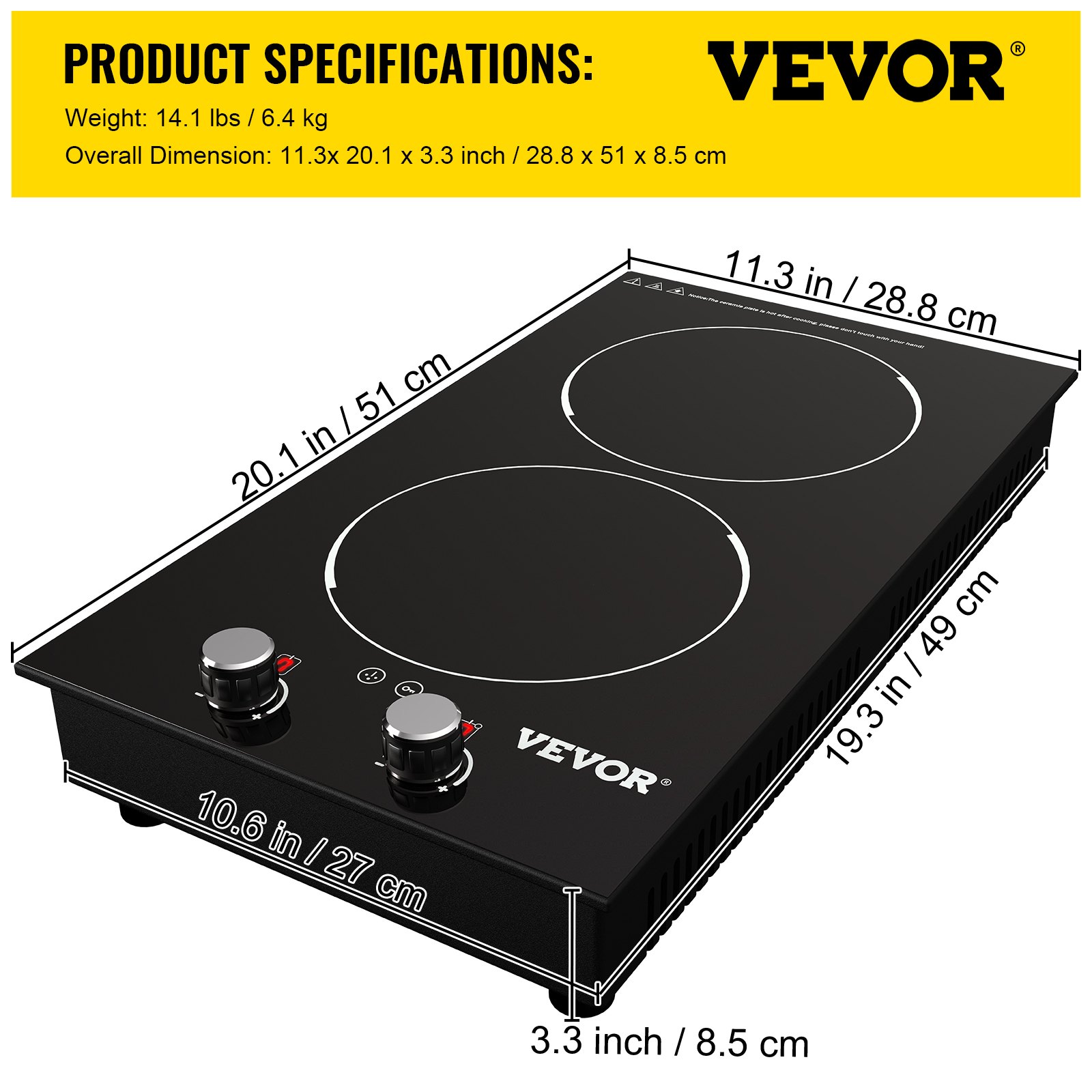 VEVOR Electric Induction Cooktop Builtin Stove Top 11in 2 Burners 120V