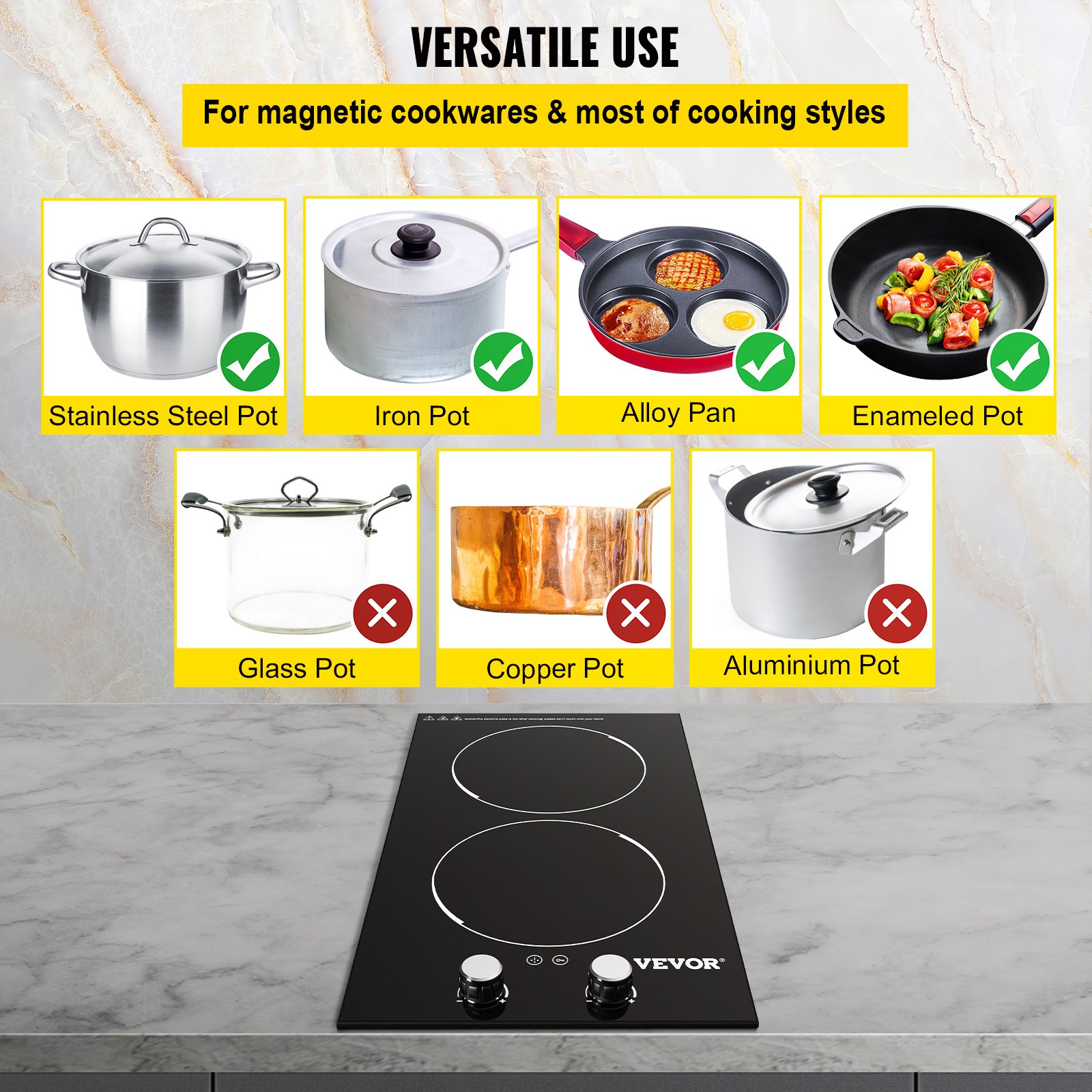 VEVOR Electric Induction Cooktop Builtin Stove Top 11in 2 Burners 220V